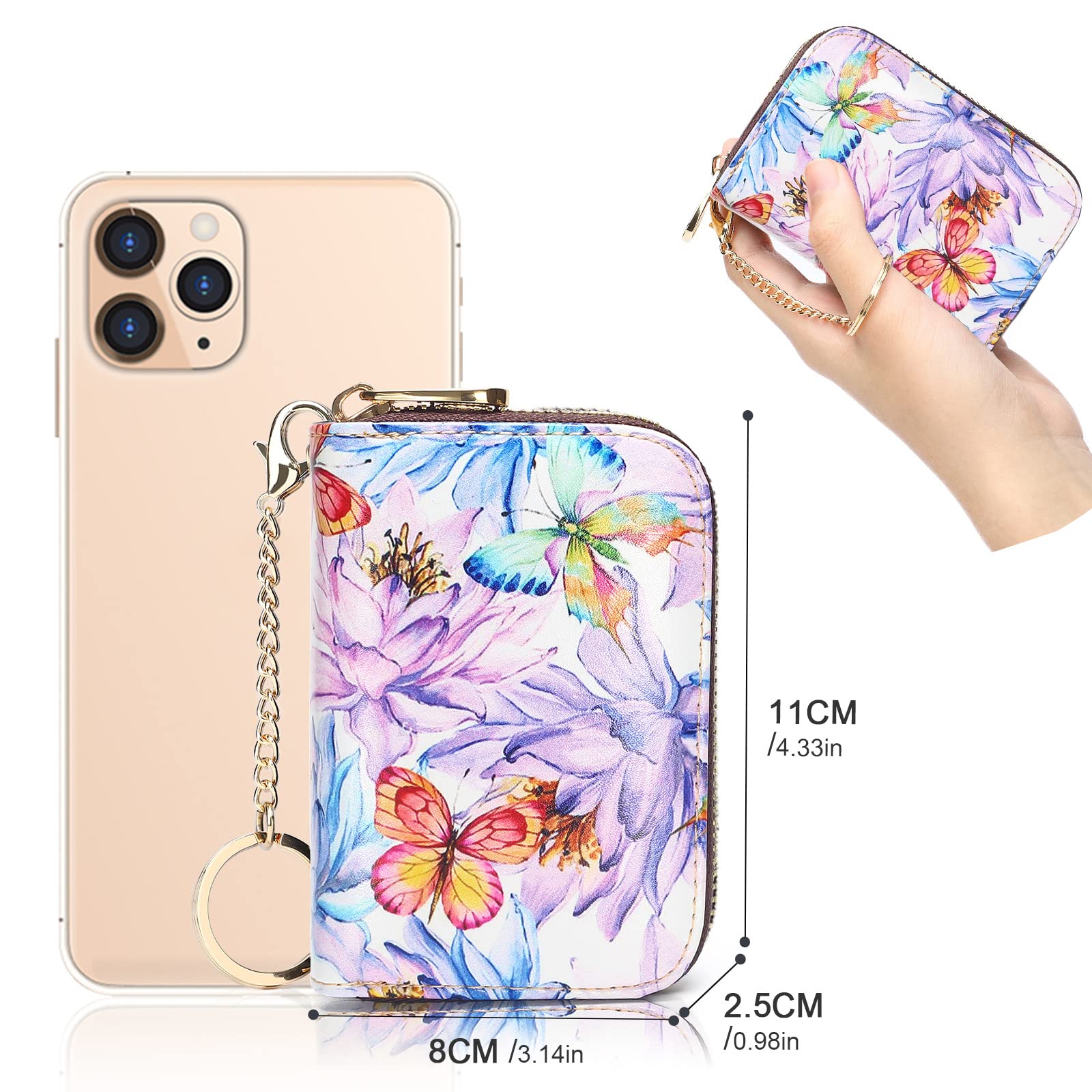 APHISON RFID Blocking Leather Wallet for Women - Slim Zipper Card Holder with Keychain - Perfect for Travel, Work & Everyday Use
