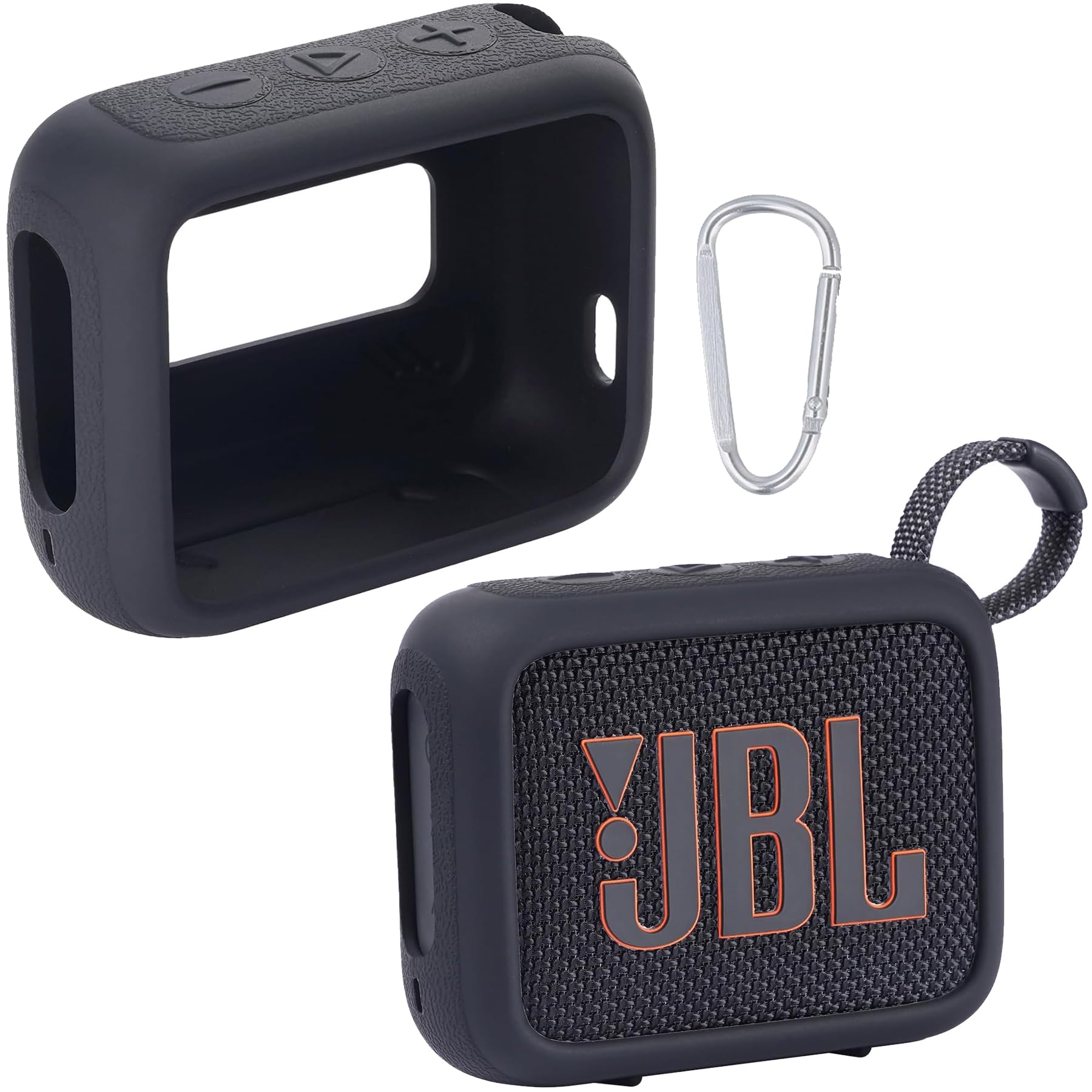 JBL Go 4 Waterproof Bluetooth Speaker Silicone Protective Cover Case with Carabiner - Portable Travel Skin Case for Outdoor, Beach, Pool & Camping (Black) - co2CREA