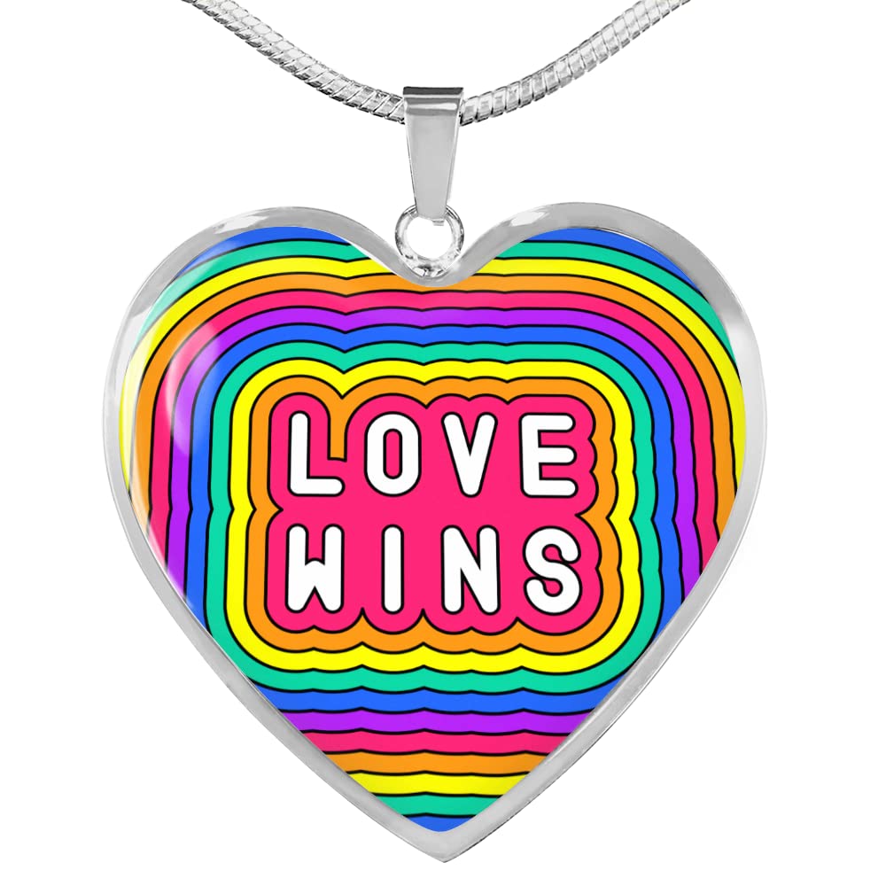 Custom Love Wins Pride Necklace - Heart Pendant with Gift Box | Rainbow LGBTQ+ Jewelry for Pride Month, Couples & Allies - Perfect for Pride Parades, Weddings & Anniversary Gifts