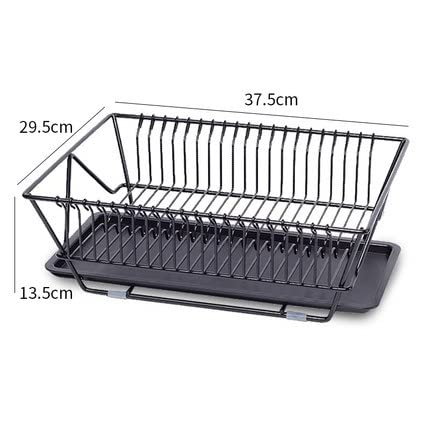 Stainless Steel Dish Drainer Rack with Drip Tray - 37x29x13cm Single Layer Kitchen Organizer for Plates, Cups & Utensils - Perfect for Small Spaces, Apartments & Countertop Drying (White)