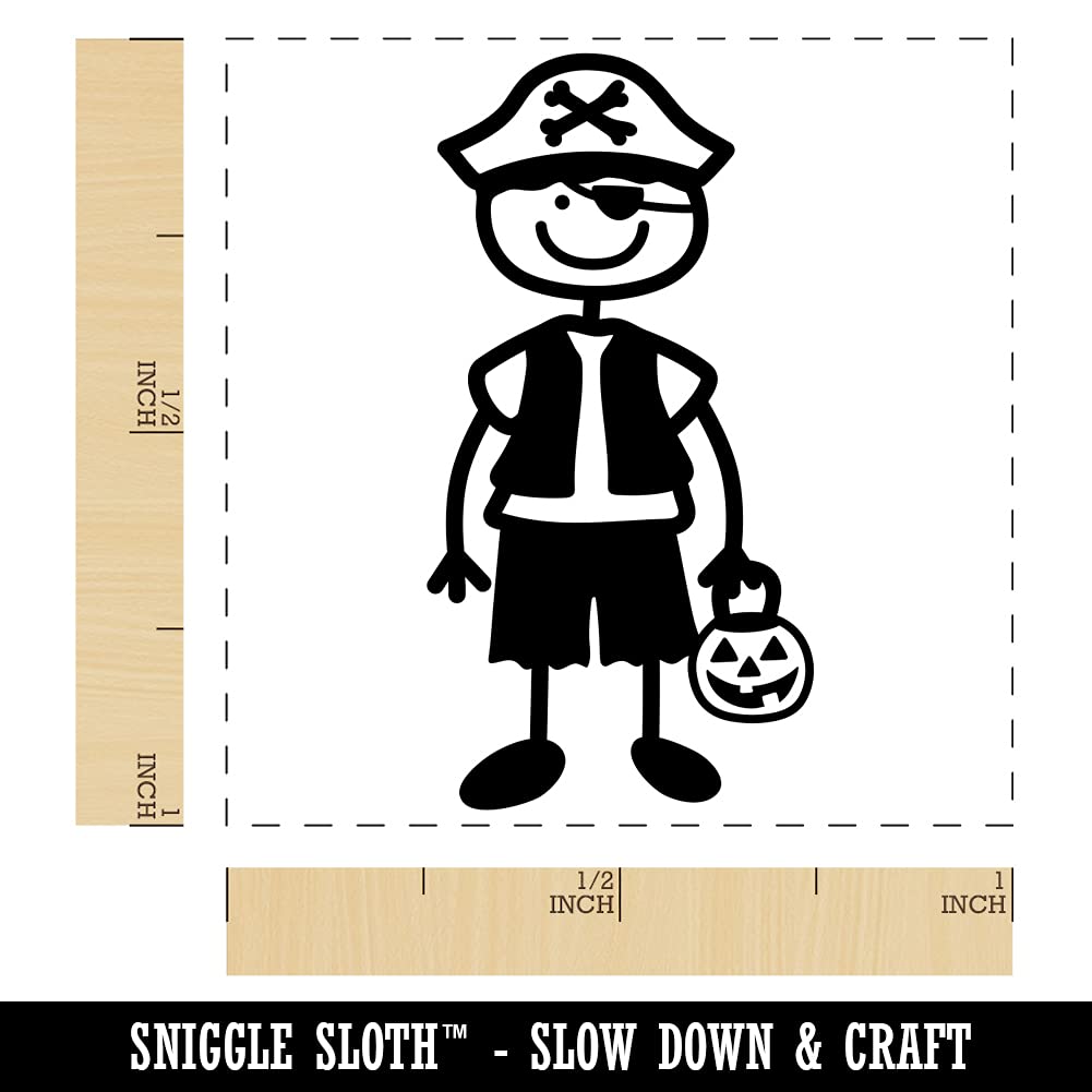 Halloween Pirate Stick Figure Boy Self-Inking Rubber Stamp - 1 Inch Small Stamp with Red Ink - Perfect for DIY Crafts, Scrapbooking, Party Invitations & Gift Wrapping