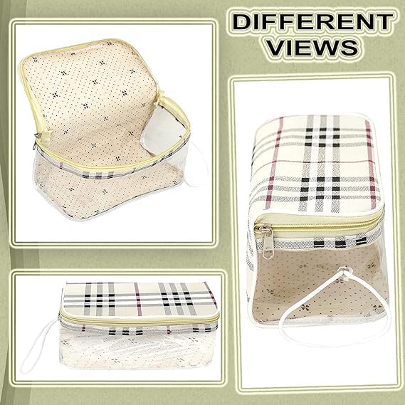 Epic Clear Travel Makeup Bag for Women - Waterproof Cosmetic Organizer Pouch Set of 4 with Checkered Pattern (White) - Perfect for Toiletries, Skincare & Travel Essentials Organization