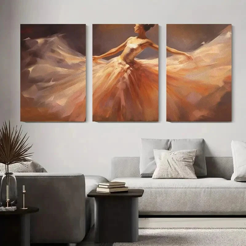 3-Piece Abstract Dance Movement Metal Wall Art Prints - Ready to Hang Graceful Home Decor for Living Room, Bedroom & Office