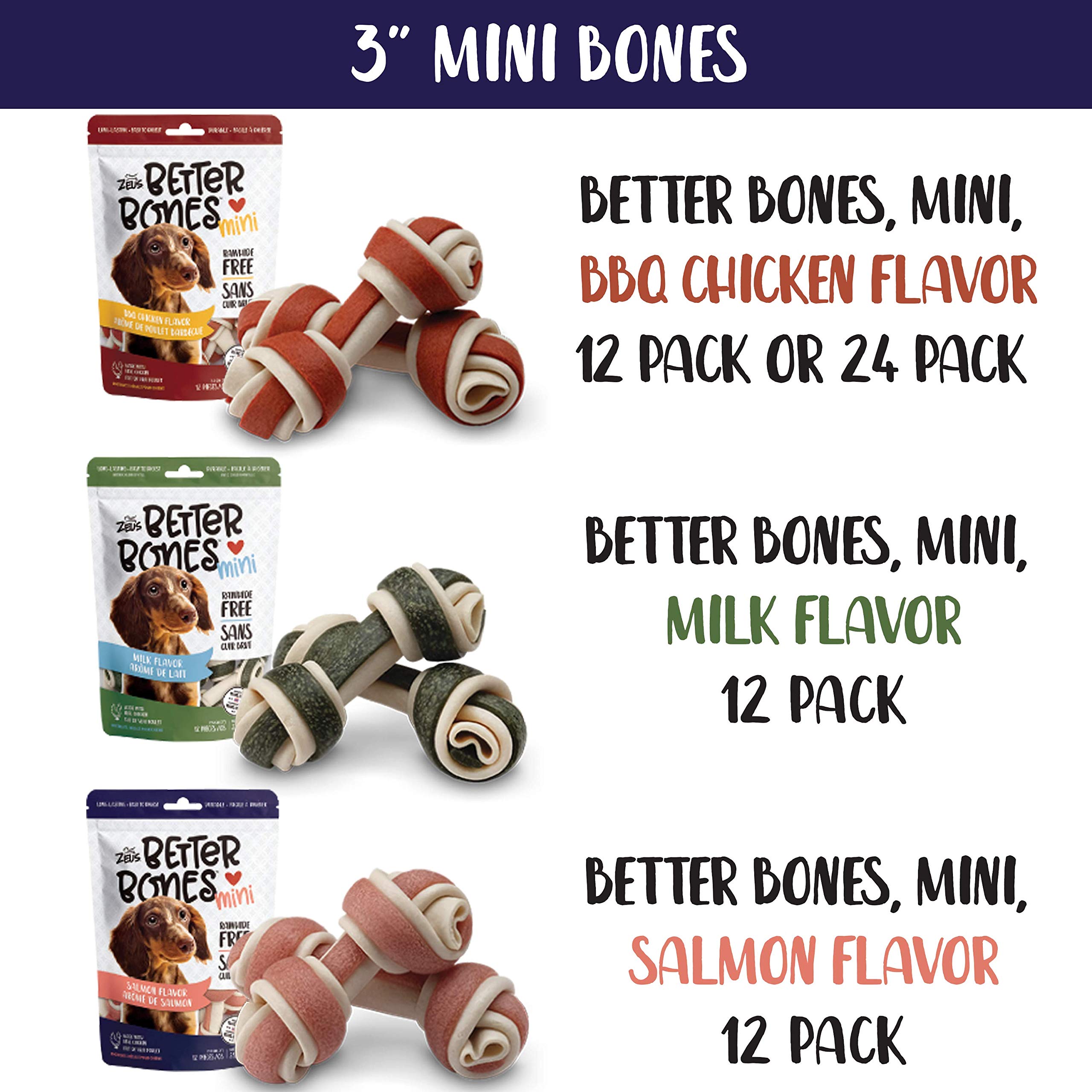 Zeus Better Bones BBQ Chicken Flavor Mini Dog Treats - 24 Pack - Healthy Dental Chews for Small & Medium Dogs - Perfect for Training, Rewards, and Oral Care