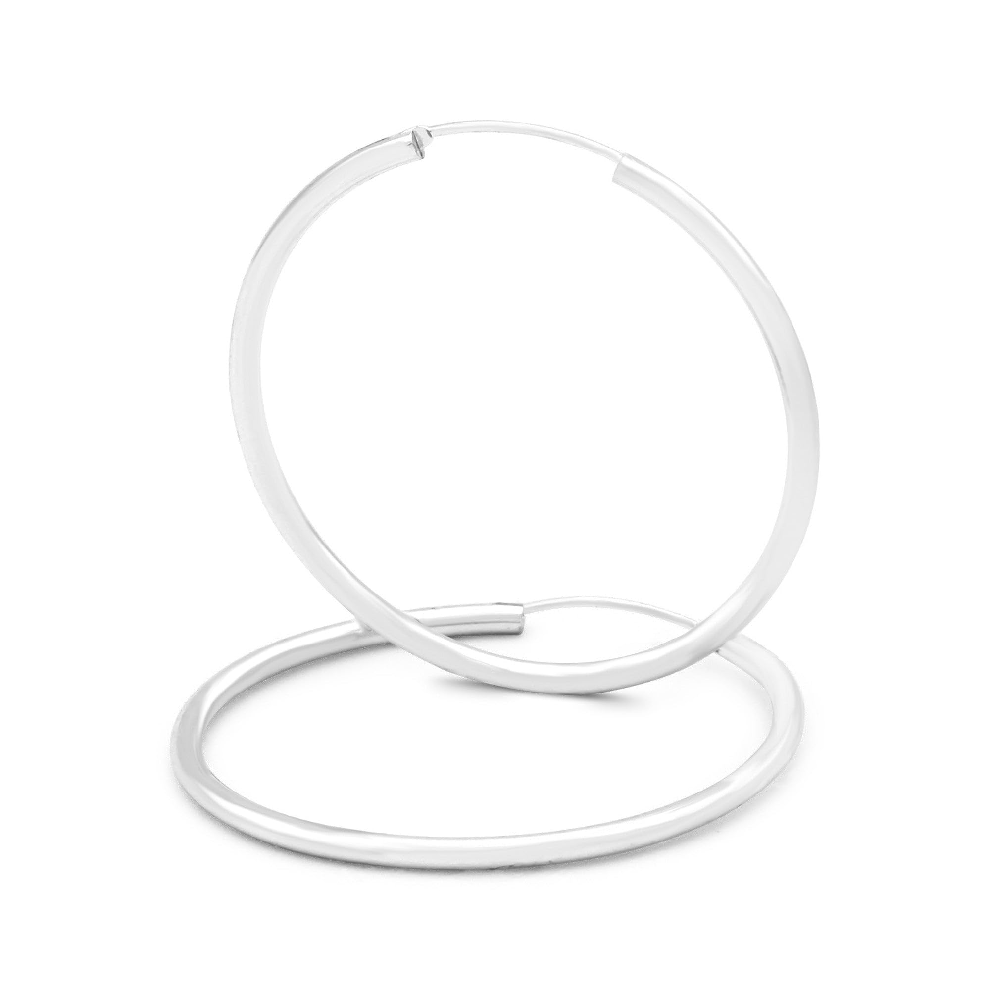 BEBERLINI Silver Large Hoop Earrings for Women - 2mm Thick Plain Hip Hop Hoops - Perfect for Everyday Wear, Parties & Fashion Accessories