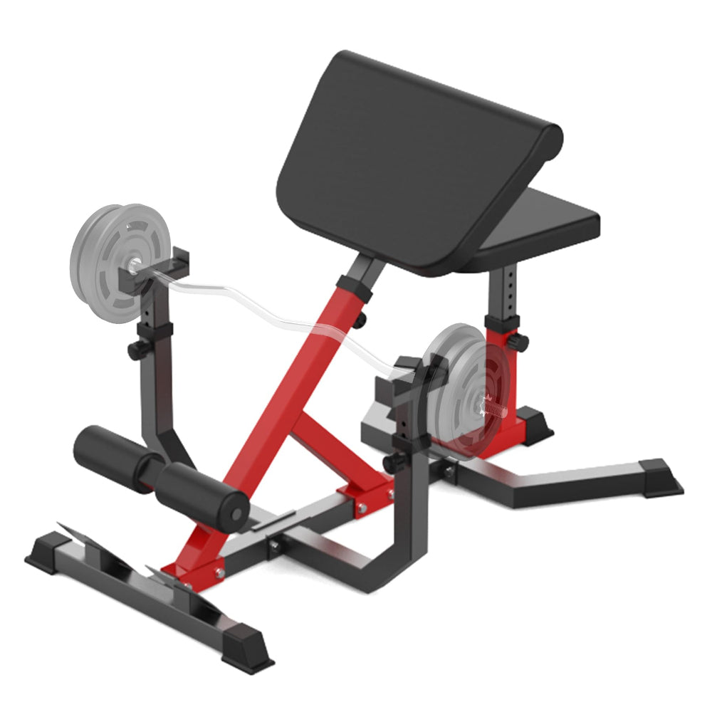 GARVEE 2-in-1 Roman Chair & Preacher Curl Bench - Adjustable Height Hyperextension Bench for Home Gym - Arms, Abs, Back, Glutes & Leg Workout Equipment - Heavy Duty Multi-Functional Fitness Bench (Red) - Perfect for Home Workouts, Strength Training & Core Exercises