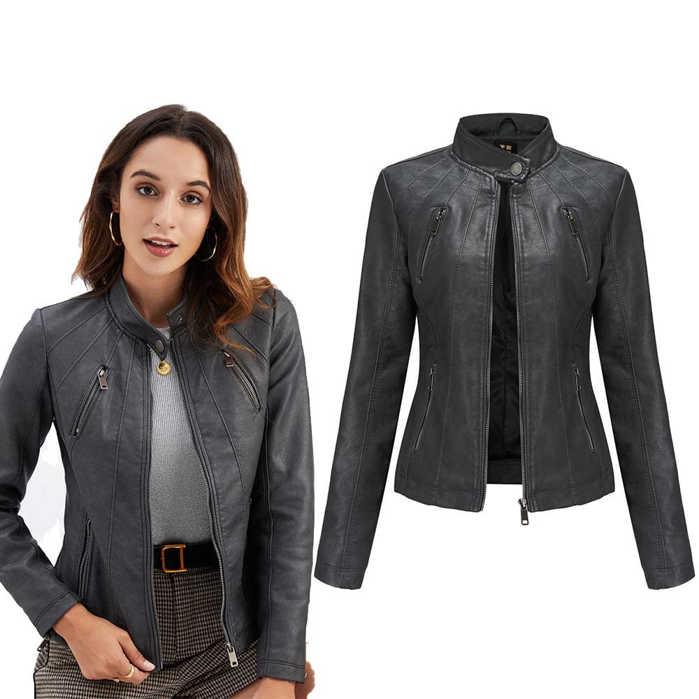 Vintage Women's Leather Motorcycle Jacket - Winter Biker Coat with Rivet Details & Irregular Hem for Riding, Racing & Casual Wear | Perfect for Motorcycle Enthusiasts & Fashion Lovers