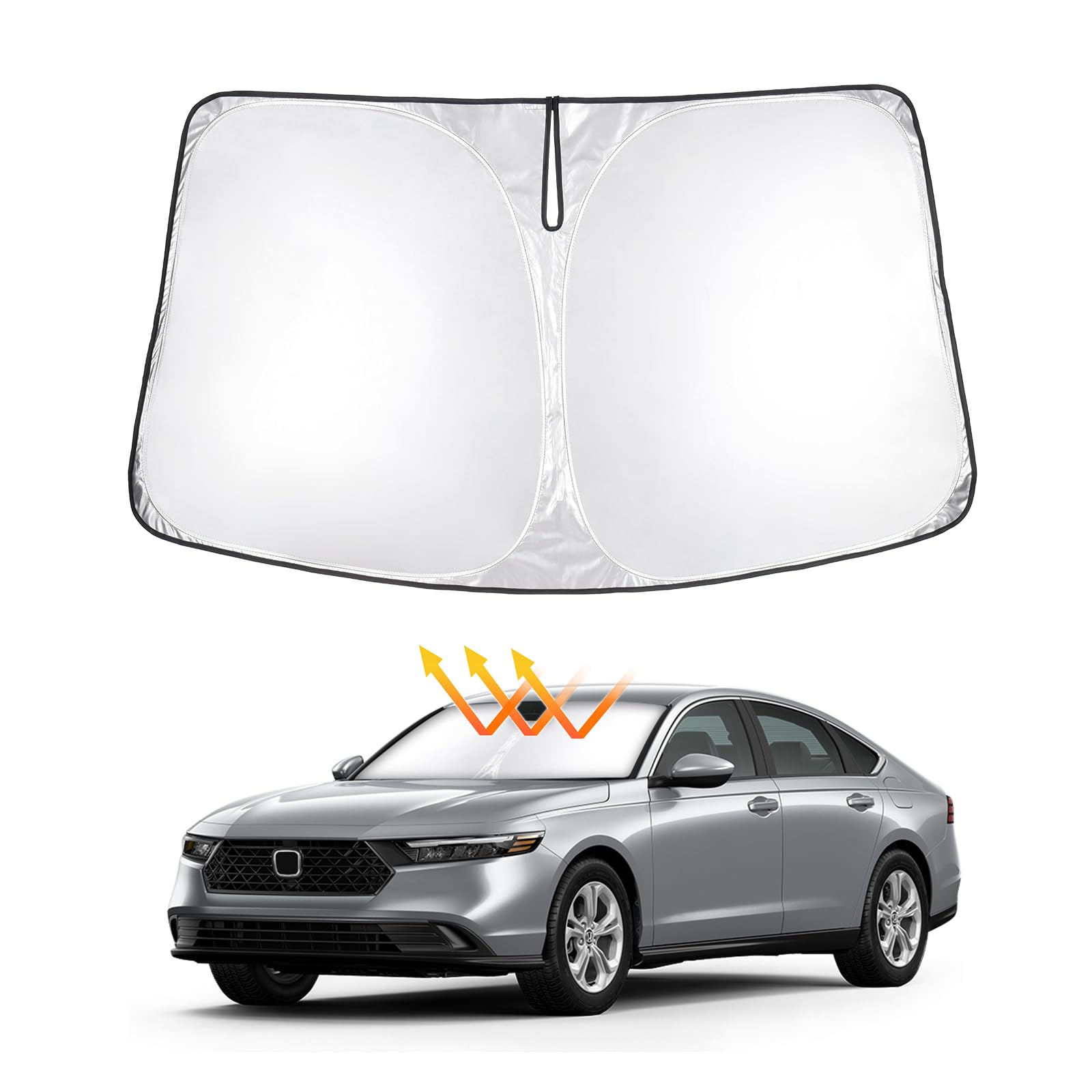 Custom Fit 2023-2024 Honda Accord Windshield Sun Shade - Foldable Reflective Polyester Sun Visor Cover for Heat & UV Protection | Perfect for Parking, Road Trips & Summer Driving