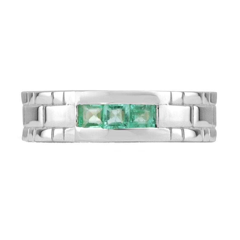 0.60tcw Princess Cut Three Stone Bezel Set Sterling Silver Mens Wedding Band Ring - Handcrafted for Men, Perfect for Engagement, Anniversary & Special Occasions