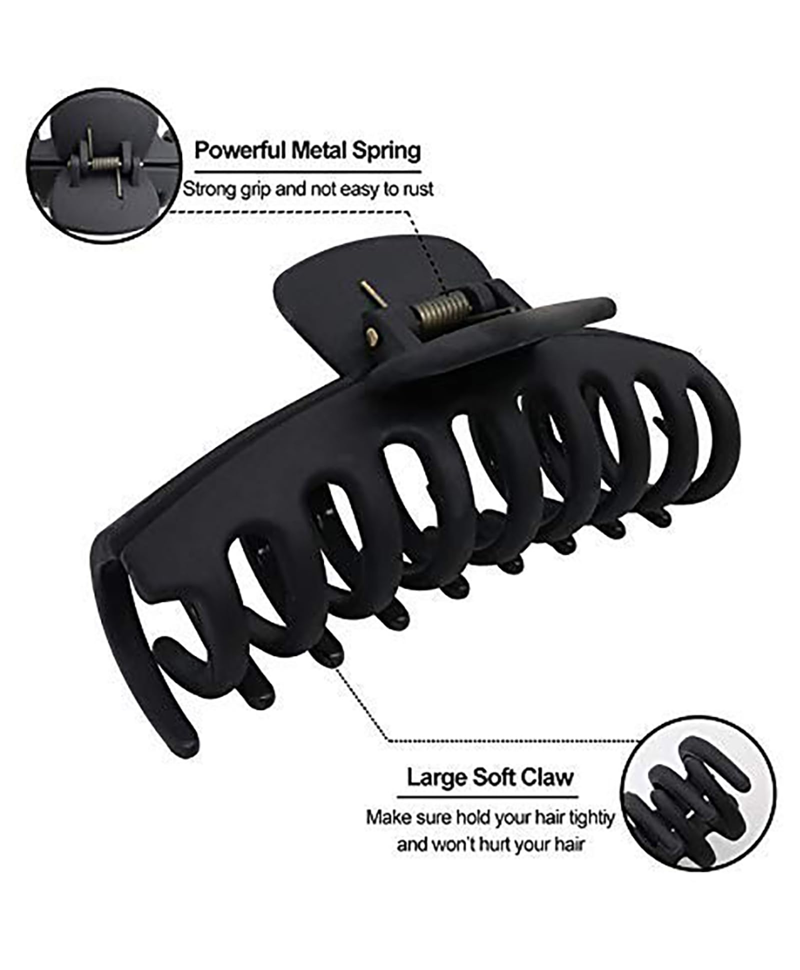 SYGA Large Hair Claw Clips for Women - Strong Hold Hair Clips for Long Thick Hair - 2 Pack (Skin Color & Black) - Perfect for Ponytails, Buns & Everyday Hairstyles
