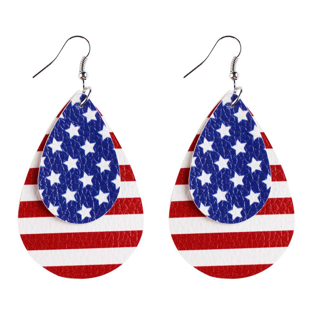 Patriotic Dangle Earrings for Women - American Flag Teardrop Boho Pendant Earrings | Independence Day Gift, Fashion Jewelry Accessory for Parties, Festivals & Casual Wear