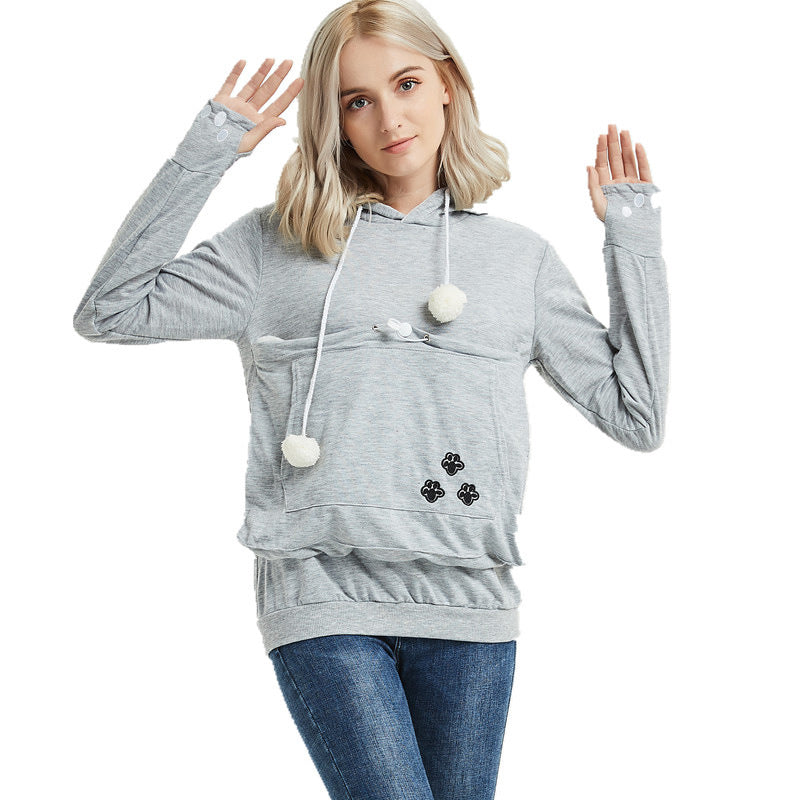 Cozy Winter Women's Hoodie with Pet Pocket - Cute Pullover Sweatshirt for Cat Lovers | Perfect for Cold Weather & Pet Snuggles