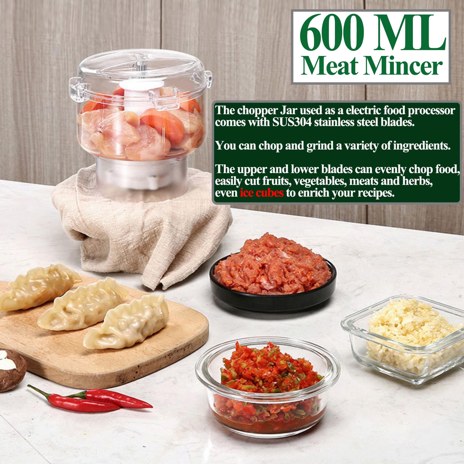 800W 2-Speed Electric Mixer - 4-in-1 Grinder Blender & Food Processor for Shakes, Smoothies, Meat Chopping & Dry Grinding | Perfect for Kitchen, Smoothie Bars & Meal Prep