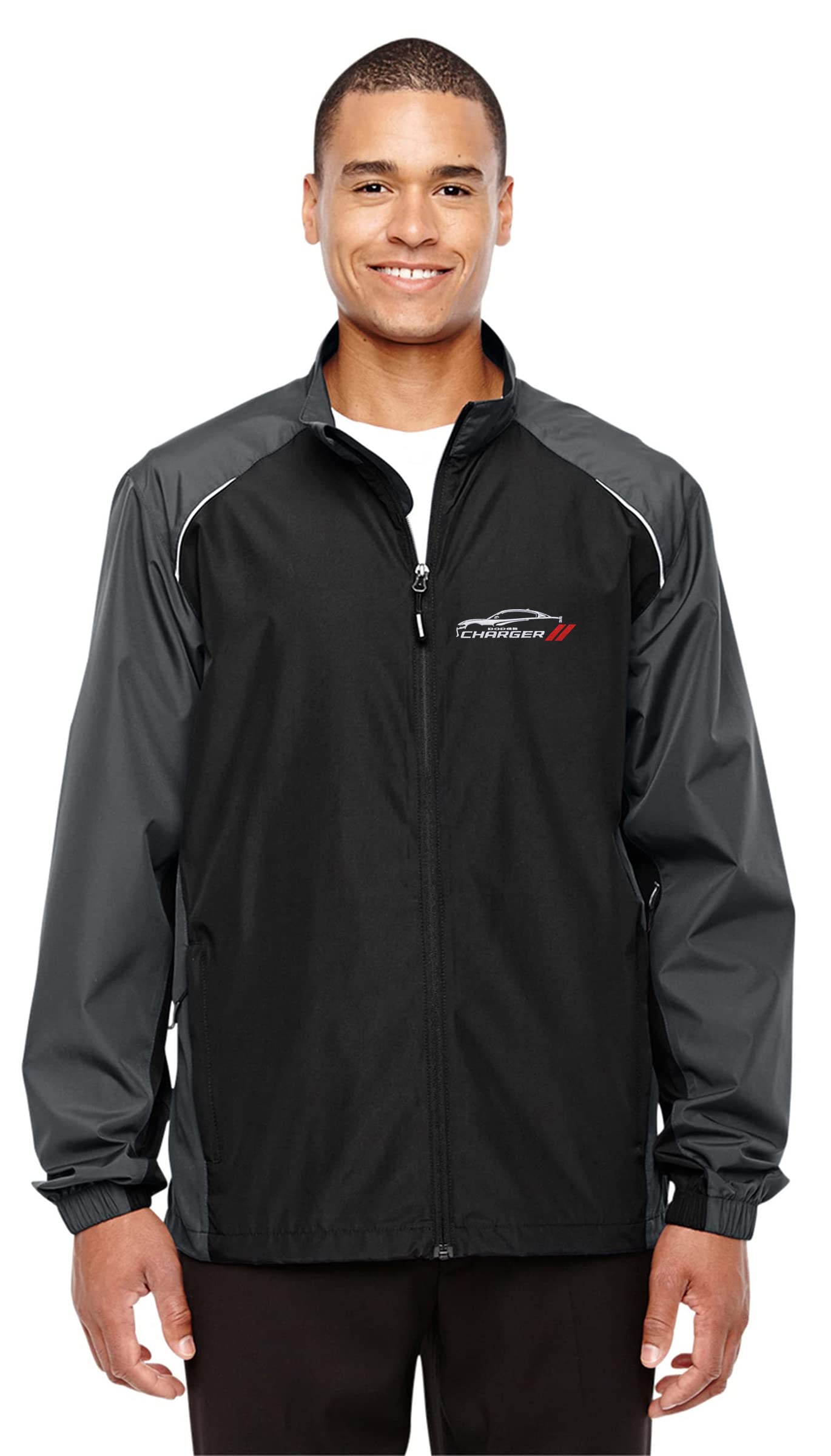 JH DESIGN GROUP Men's Dodge Charger Lightweight Nylon Windbreaker Jacket - Water-Resistant Running Hoodie for Outdoor Sports & Casual Wear