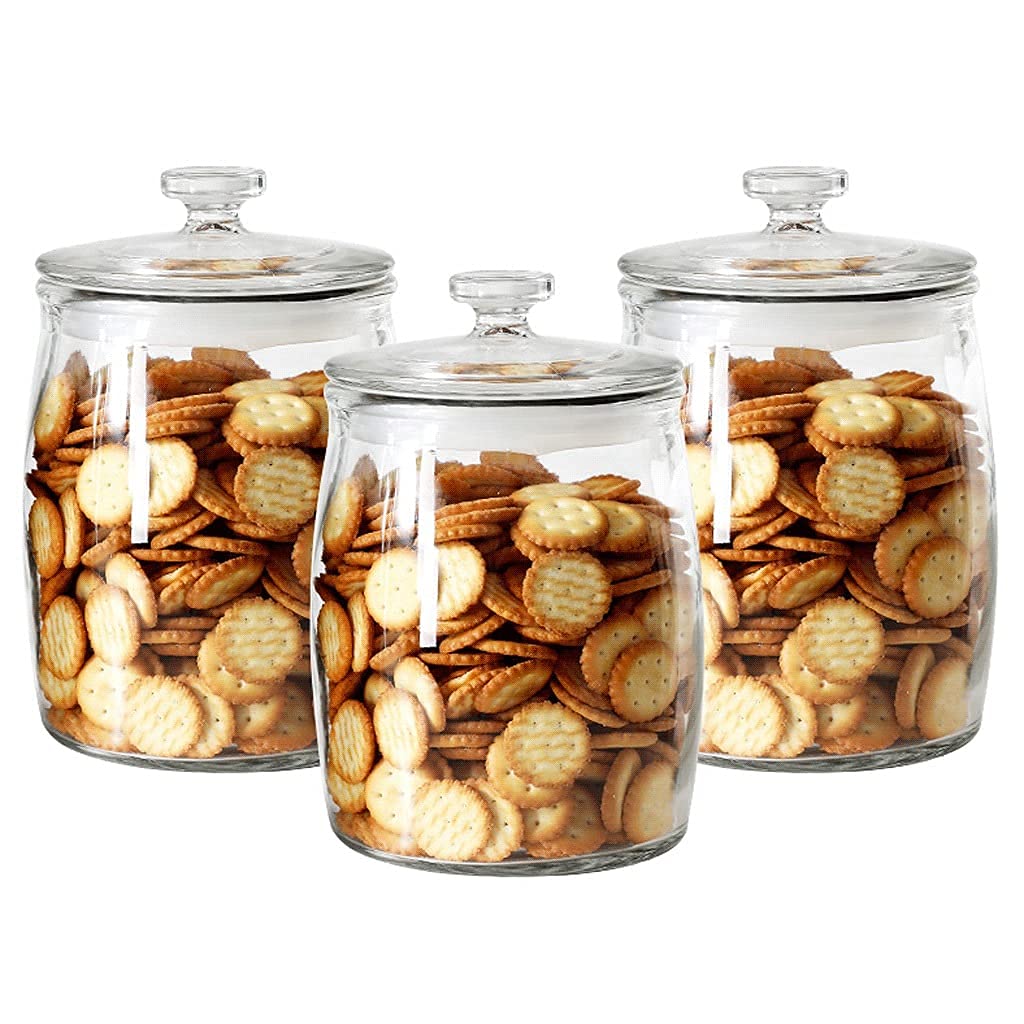 Airtight Food Storage Containers - 3-Piece Clear Glass Jars with Lids (2400ml/81.1oz) for Biscuits, Candy, Cookies & Tea | Kitchen Canister Set for Countertop, Pantry & Meal Prep Organization