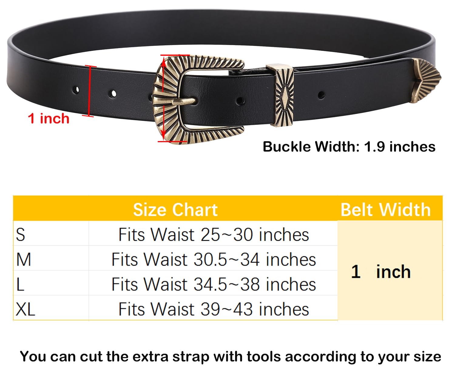 ALAIX Women's Leather Belts with Silver & Gold Buckle - Stylish Black Western Belts for Jeans & Pants | Perfect for Casual Outfits, Office Wear & Western Fashion