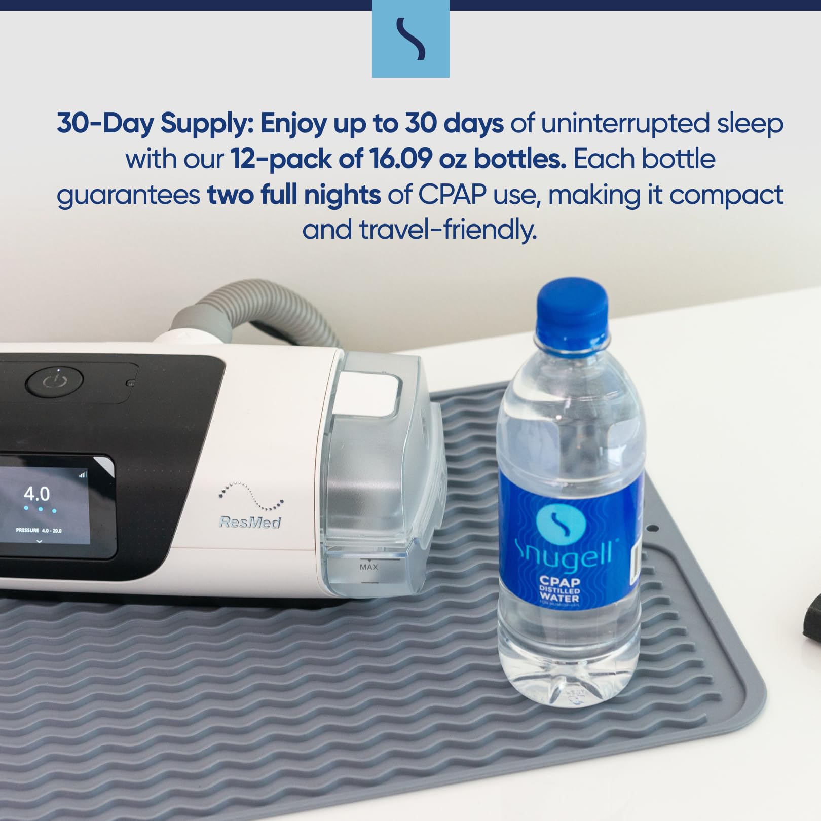 **Snugell Distilled Water for CPAP Machines - 12-Pack (16.9 oz Each) - 30-Day Supply - Clean, Multi-Use, Travel-Friendly - Made in USA - Ideal for Travel, Home & Medical Use**