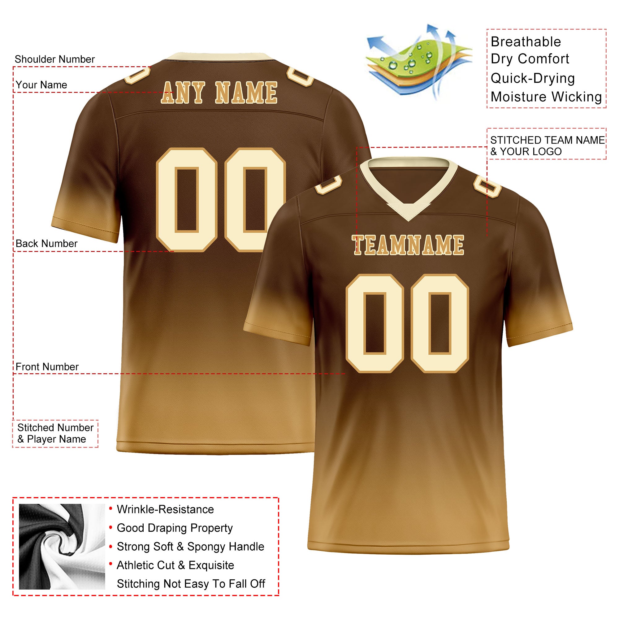 Custom Personalized Authentic Football Jersey - Camel Fade Design FBJ02 D06093 - Perfect for Game Day, Team Sports & Fan Apparel