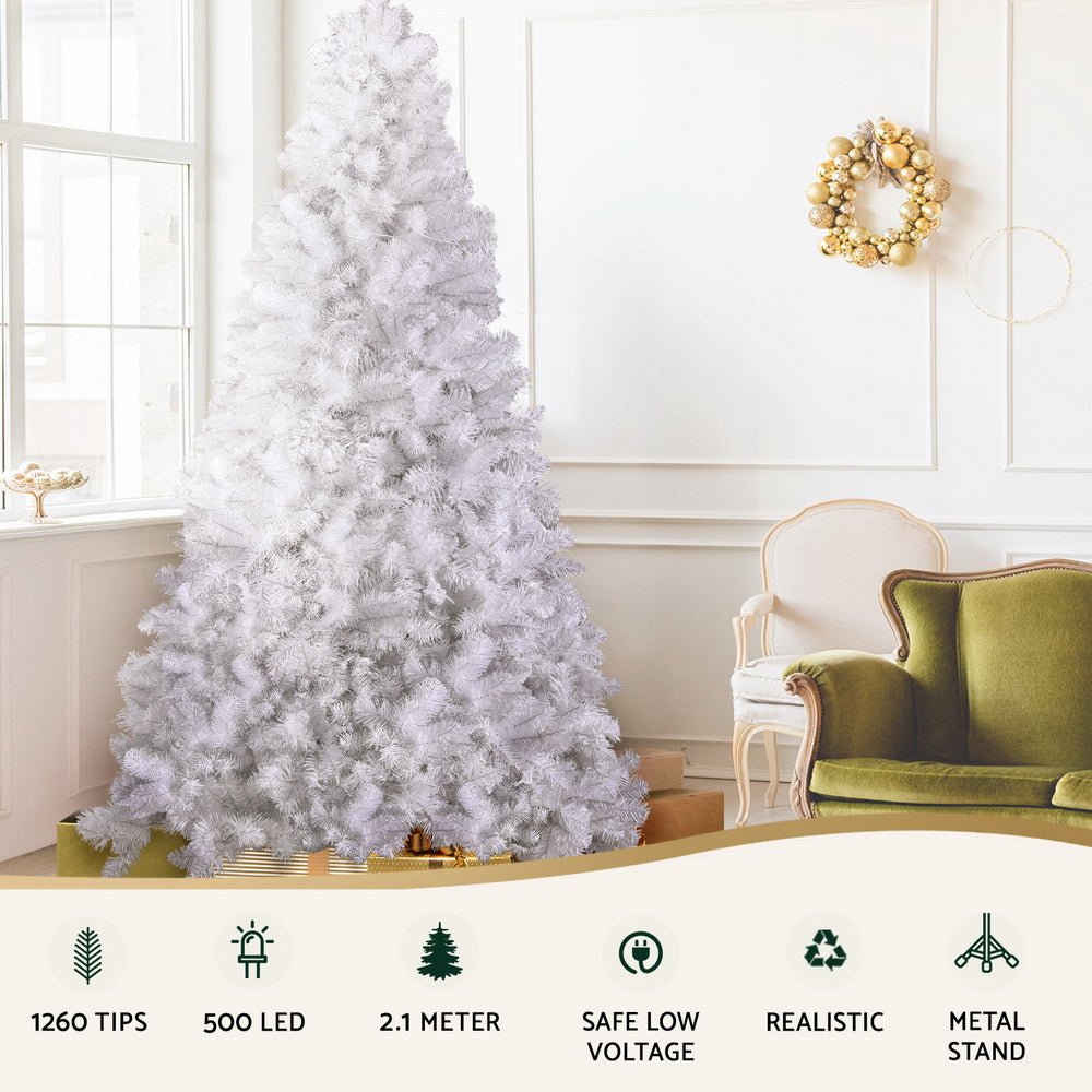 Premium 7ft Christmas Tree with 500 Warm White LED Lights - 1260 Realistic Tips for Home, Office & Holiday Decorations | Perfect for Living Room, Party & Festive Celebrations