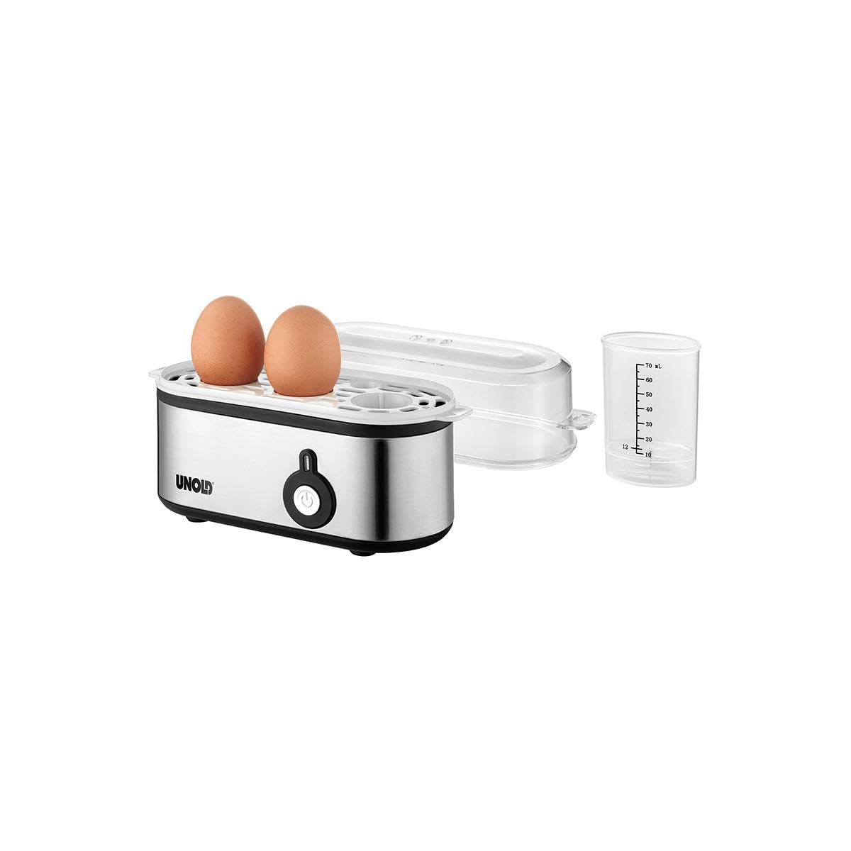 Unold 38610 Mini Electric Egg Cooker - 210W, 3 Egg Capacity, Automatic Boiling for Perfect Hard, Medium & Soft Eggs - Compact & Fast Egg Boiler for Breakfast, Keto Diet & Meal Prep