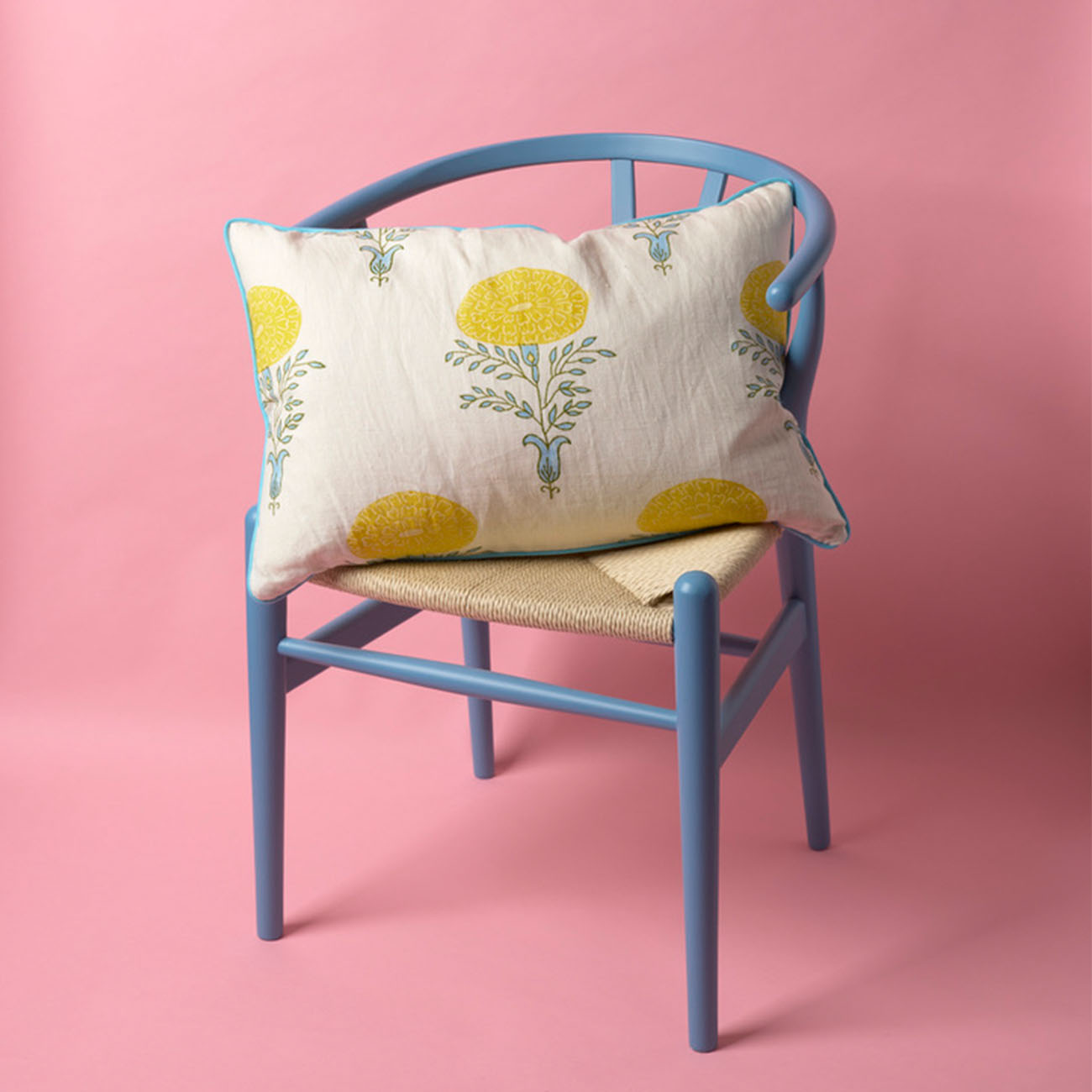 Piped Marigold Yellow Wide Stripe Cushion Cover - Soft Decorative Pillow Case for Sofa, Bed & Home Decor