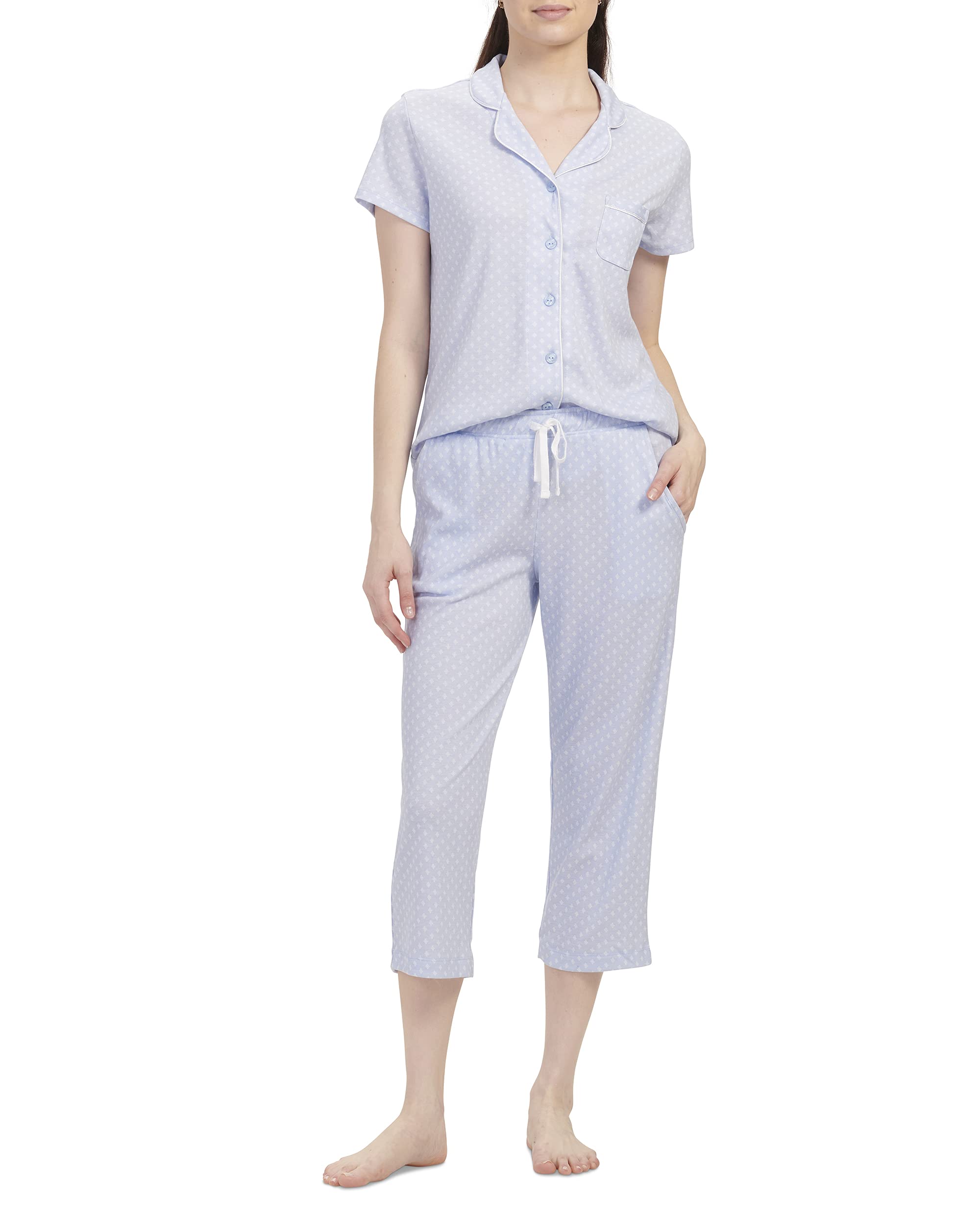 Karen Neuburger Women's Soft Cotton Short Sleeve Pajama Set - Comfy Sleepwear for Relaxing at Home & Lounging | Cozy Matching Top & Bottom PJs