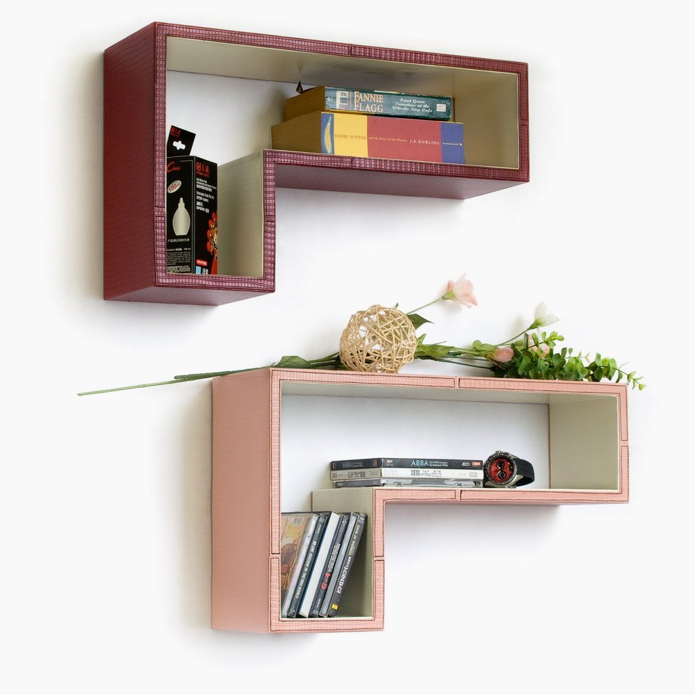 Trista Gun-Shaped Wall Shelf Set of 2 - Cardinal Red Floating Bookshelf for Bedroom, Living Room, Office - Modern Industrial Style Storage Solution for Books, Decor & Collectibles