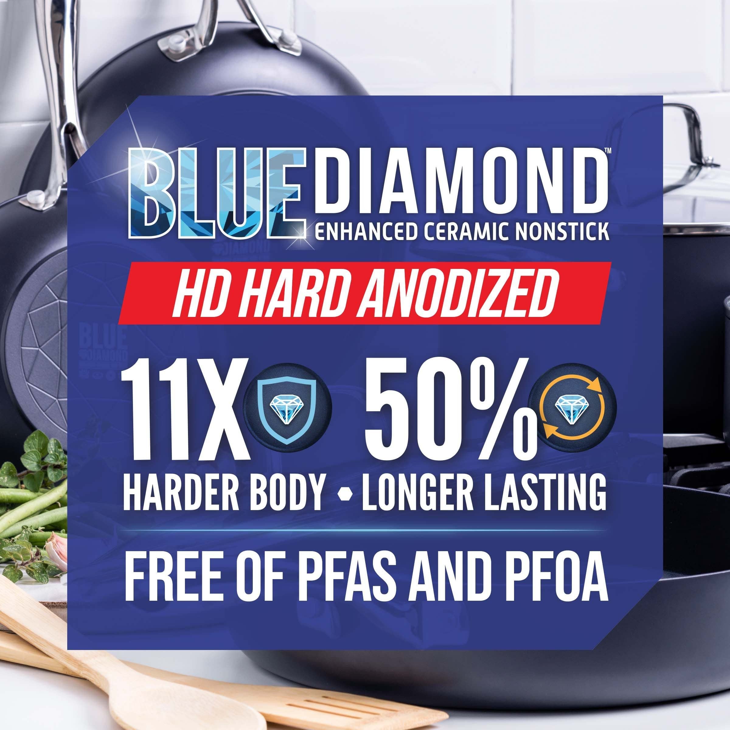 Blue Diamond Hard Anodized Nonstick Frying Pan 11 Inch - Toxin-Free Ceramic Coating, Oven & Dishwasher Safe, Metal Utensil Friendly - Perfect for Searing, Sauteing & Everyday Cooking