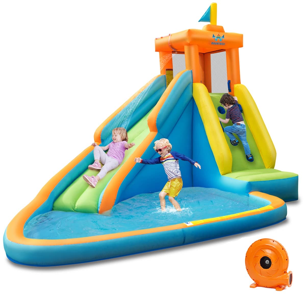 BOUNTECH Inflatable Water Slide for Kids & Adults - Giant Backyard Water Park with Splash Pool & 735W Blower - Outdoor Summer Party Fun for Birthdays, Family Gatherings & Backyard Activities