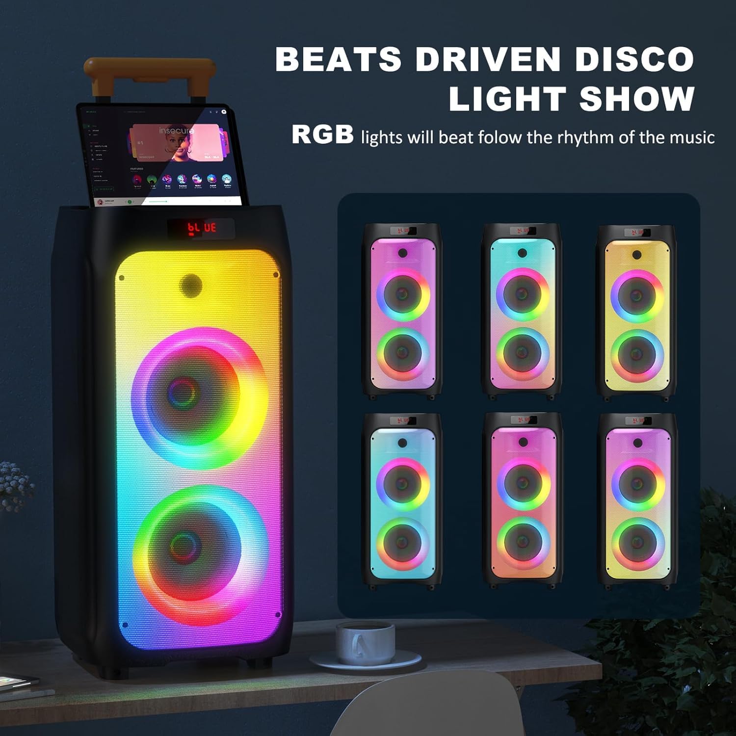 BOGO Free! HWWR Portable Bluetooth Karaoke Machine with 2 Wireless Mics - Party Speaker with Disco Lights for Outdoor Gatherings, Christmas Gifts | Perfect for Home Karaoke, Backyard Parties & Holiday Celebrations