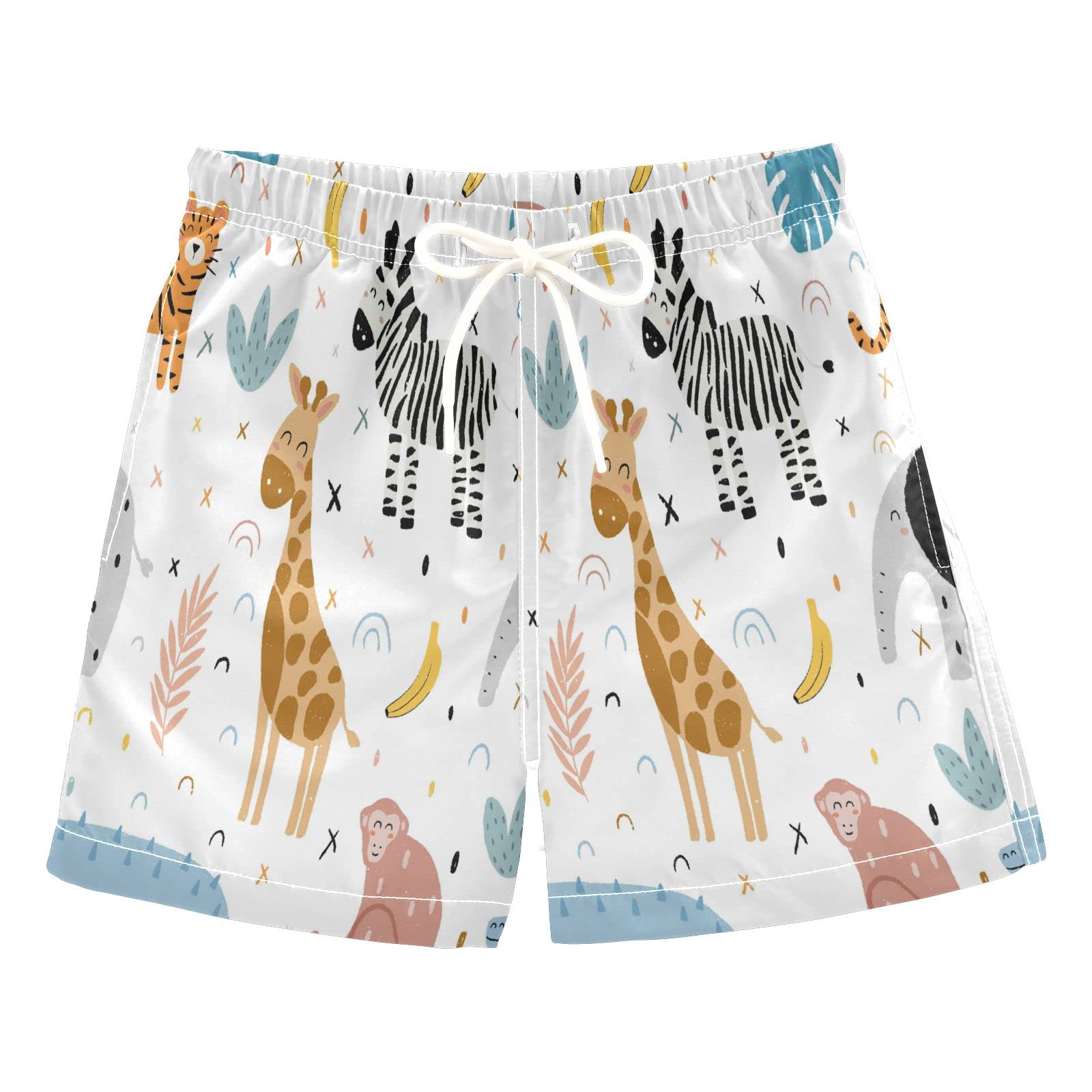 Cute Wild African Animal Boys Swim Trunks - Zebra Elephant Monkey Print Toddler Board Shorts for Beach & Pool (2T) | Perfect for Summer Vacation, Water Play & Swim Lessons