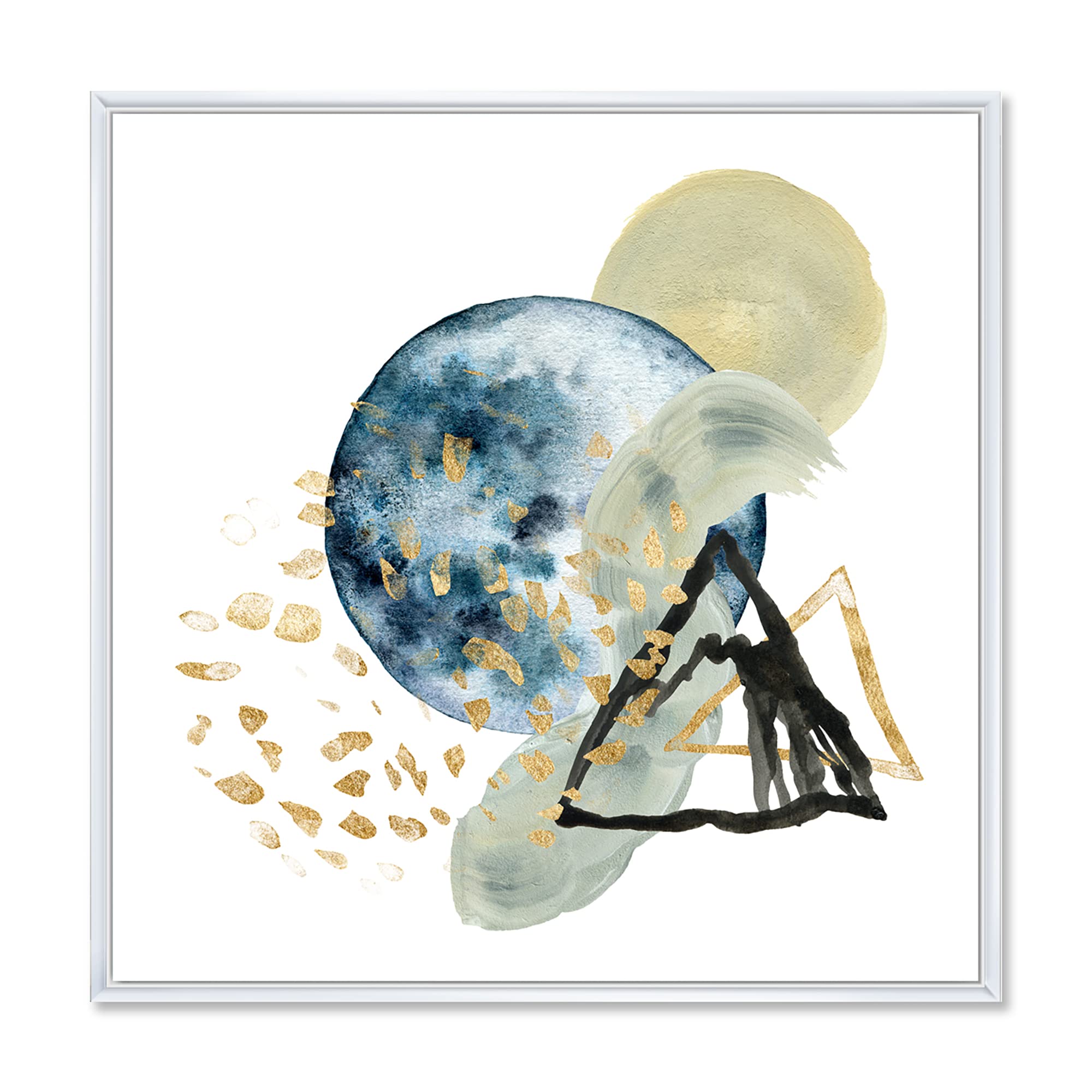 DesignQ Minimalist Mountain Landscape with Moon II - Modern Framed Canvas Wall Art Print for Living Room, Bedroom & Office Decor