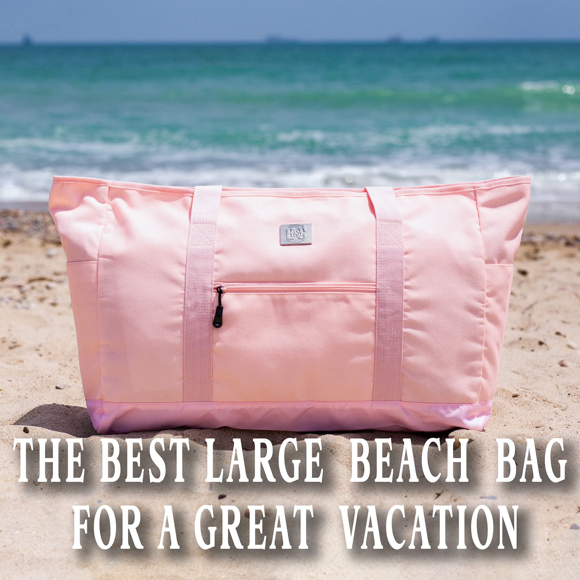 Large Canvas Tote Beach Bag with Zipper Closure - Waterproof Lining & Multiple Pockets - XL Beach Tote for Women & Men - Perfect for Travel, Gym, Shopping & Outdoor Activities