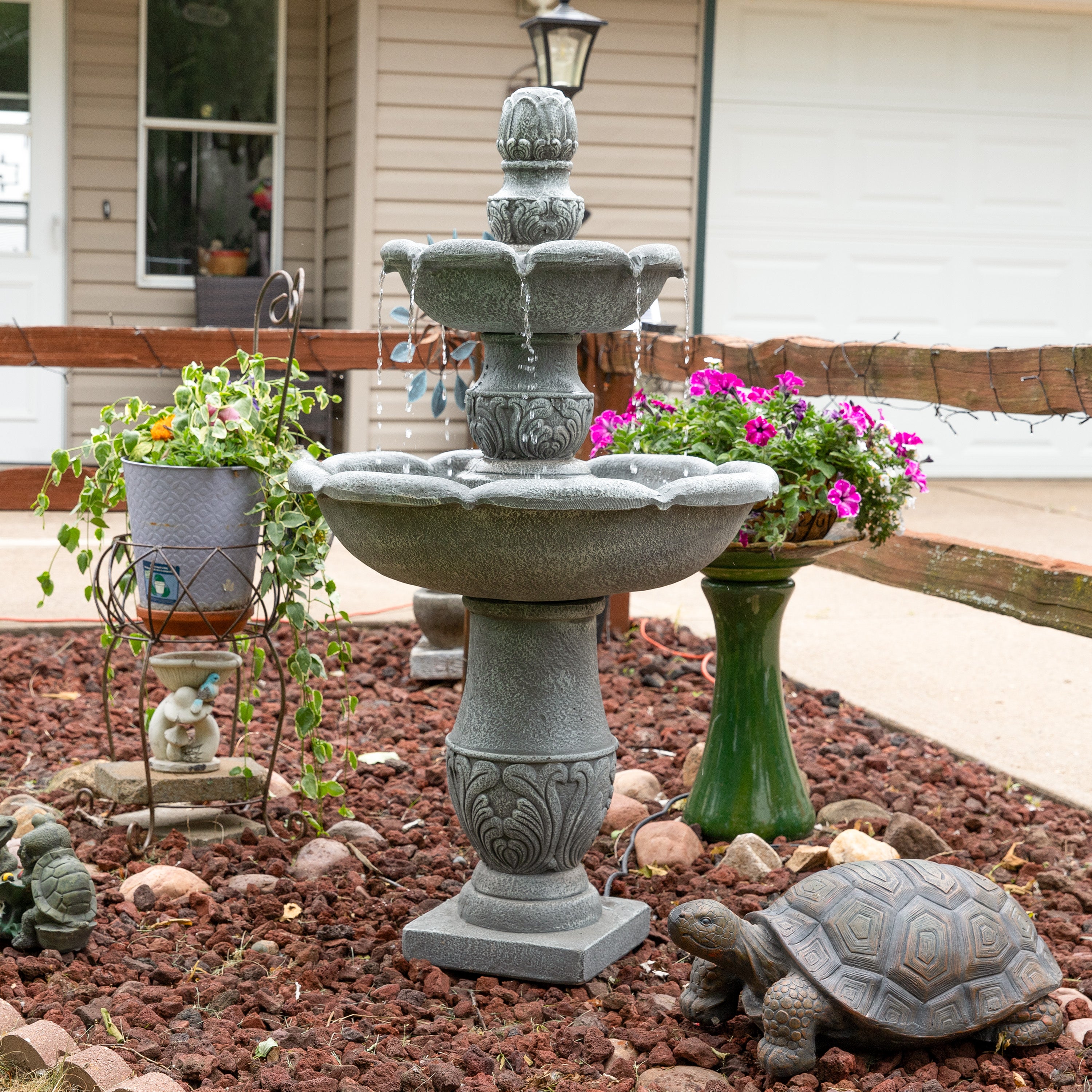 Sunnydaze 2-Tier Outdoor Water Fountain - French Garden Design, 50 Inch, Dusty Gray - Perfect for Patio, Garden Decor & Backyard Relaxation