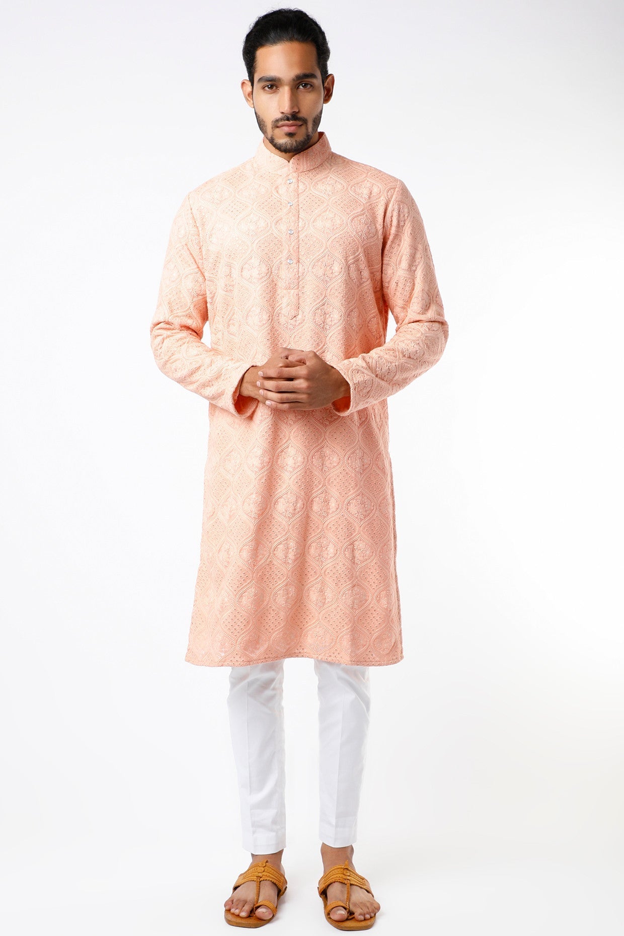 Stylish Peach Chikankari Kurta for Women - Traditional Indian Embroidered Tunic Top - Perfect for Festivals, Weddings & Casual Wear