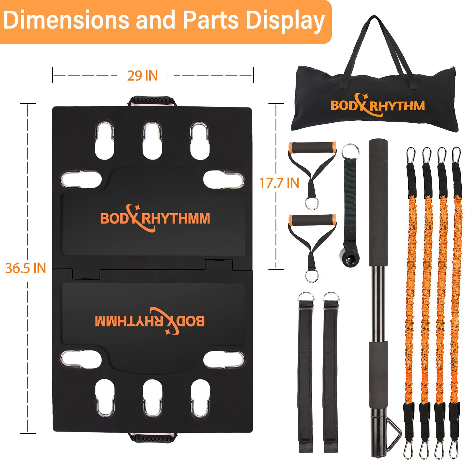 BODY RHYTHM Portable Home Gym System - 150 lbs Resistance Bands with Collapsible Bar & Handles - Full Body Workout Equipment for Men & Women - Perfect for Home Fitness, Travel & Small Space Workouts