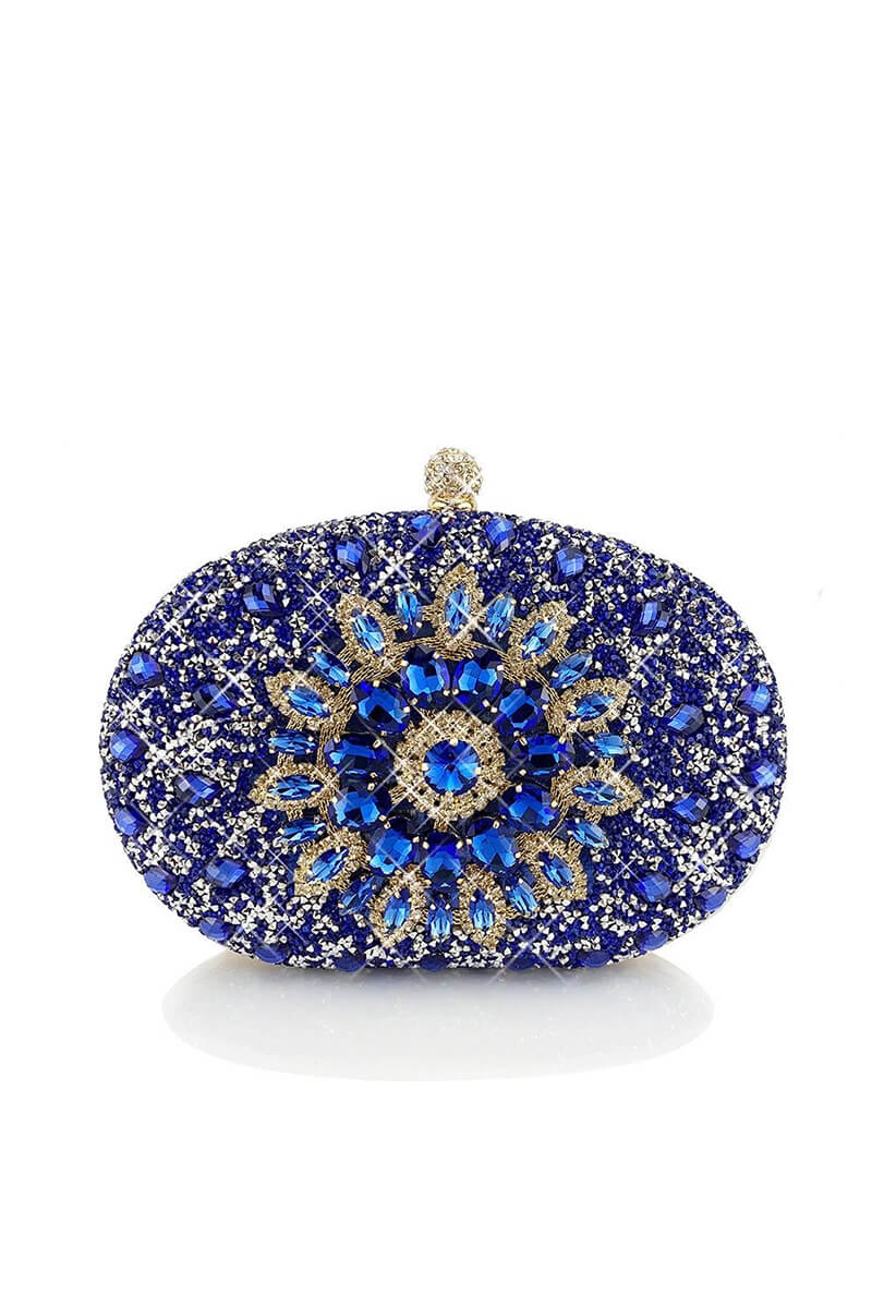 Elegant Blue Artificial Diamond Evening Clutch Bag for Women - Perfect for Prom, Wedding & Formal Events