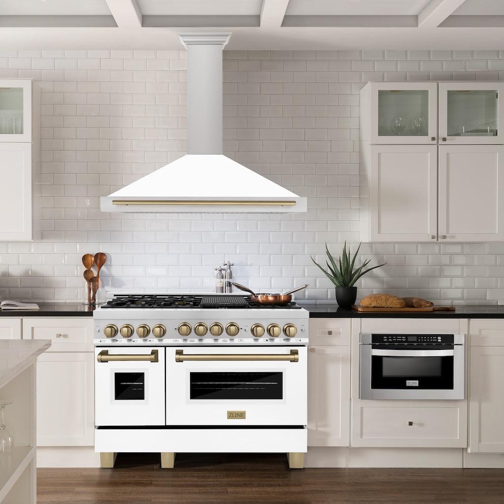 ZLINE KB4STZ Autograph Edition Convertible Stainless Steel Range Hood - White Matte Shell with Champagne Bronze Accents | Professional Kitchen Ventilation for Modern Homes
