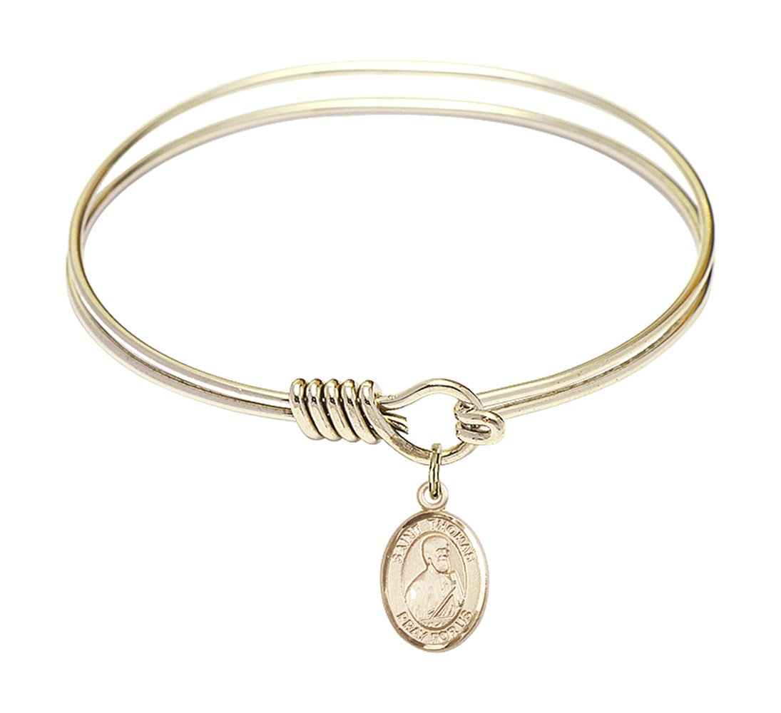 6 1/4 Inch Round Eye Hook Bangle Bracelet with St. Thomas Apostle Charm - Elegant Religious Jewelry for Women, Perfect for Church, Weddings & Daily Wear