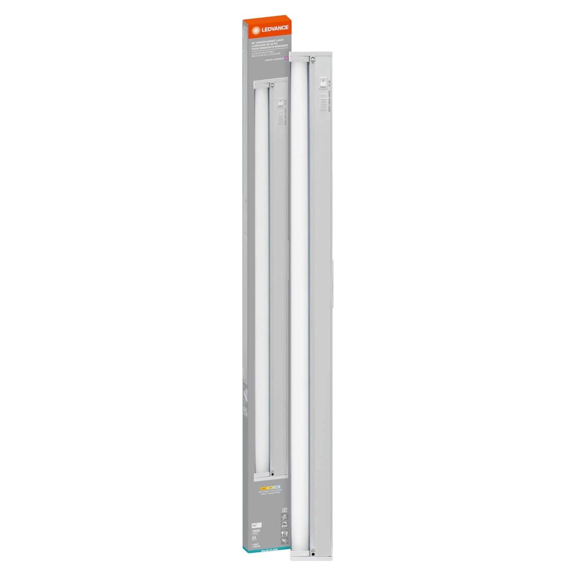 36 Inch Under Cabinet LED Light with Tilting Lens - 1900 Lumens, Selectable CCT (3000K-5000K), 120V Plug-in - Perfect for Kitchen Countertops, Pantry Shelves & Workspace Lighting
