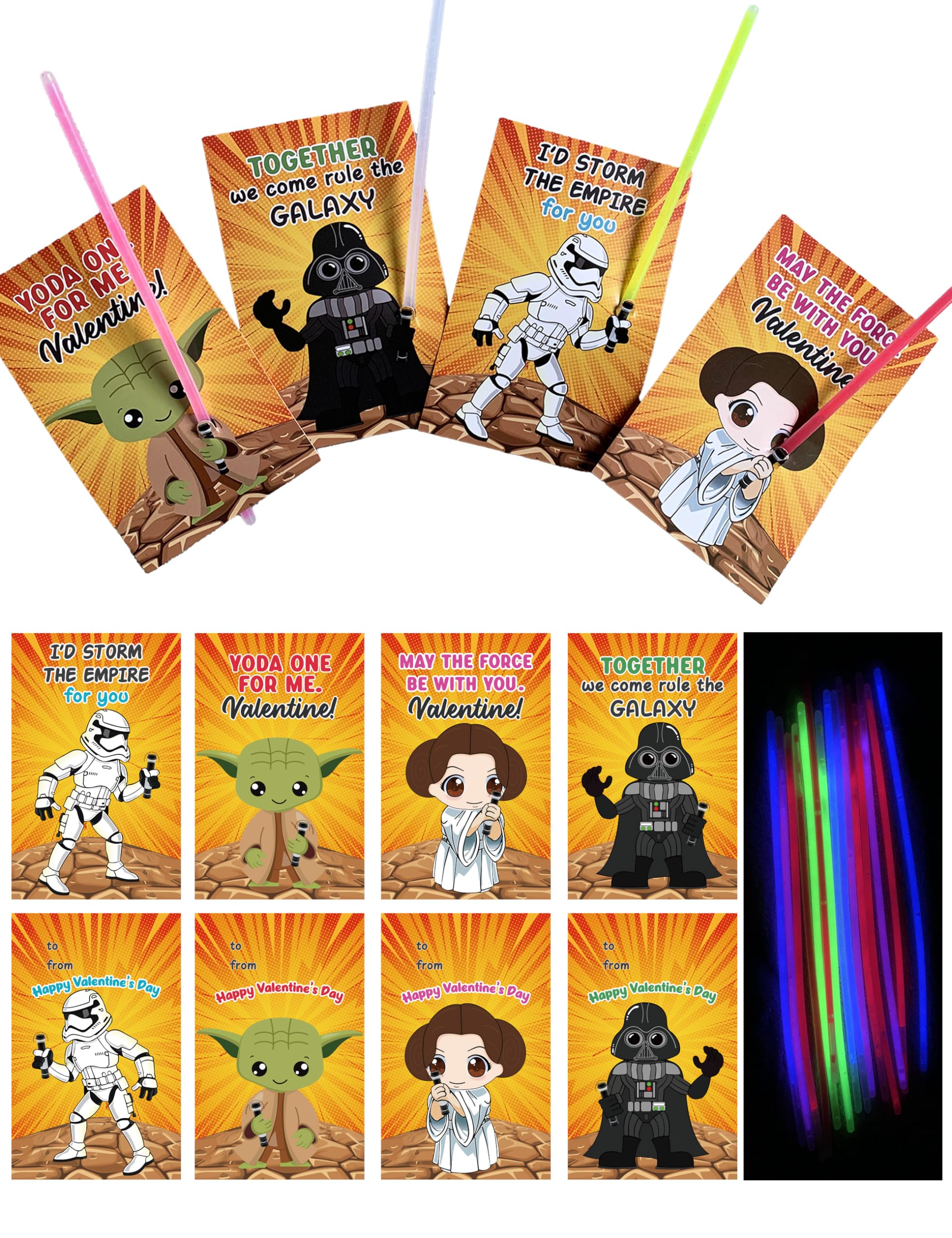 KizBruo 28 Pack Valentine's Day Cards for Kids with Glow Sticks - Classroom Party Favors, Neon Gift Cards for Boys & Girls - Perfect for School Valentine Exchange & Holiday Celebrations