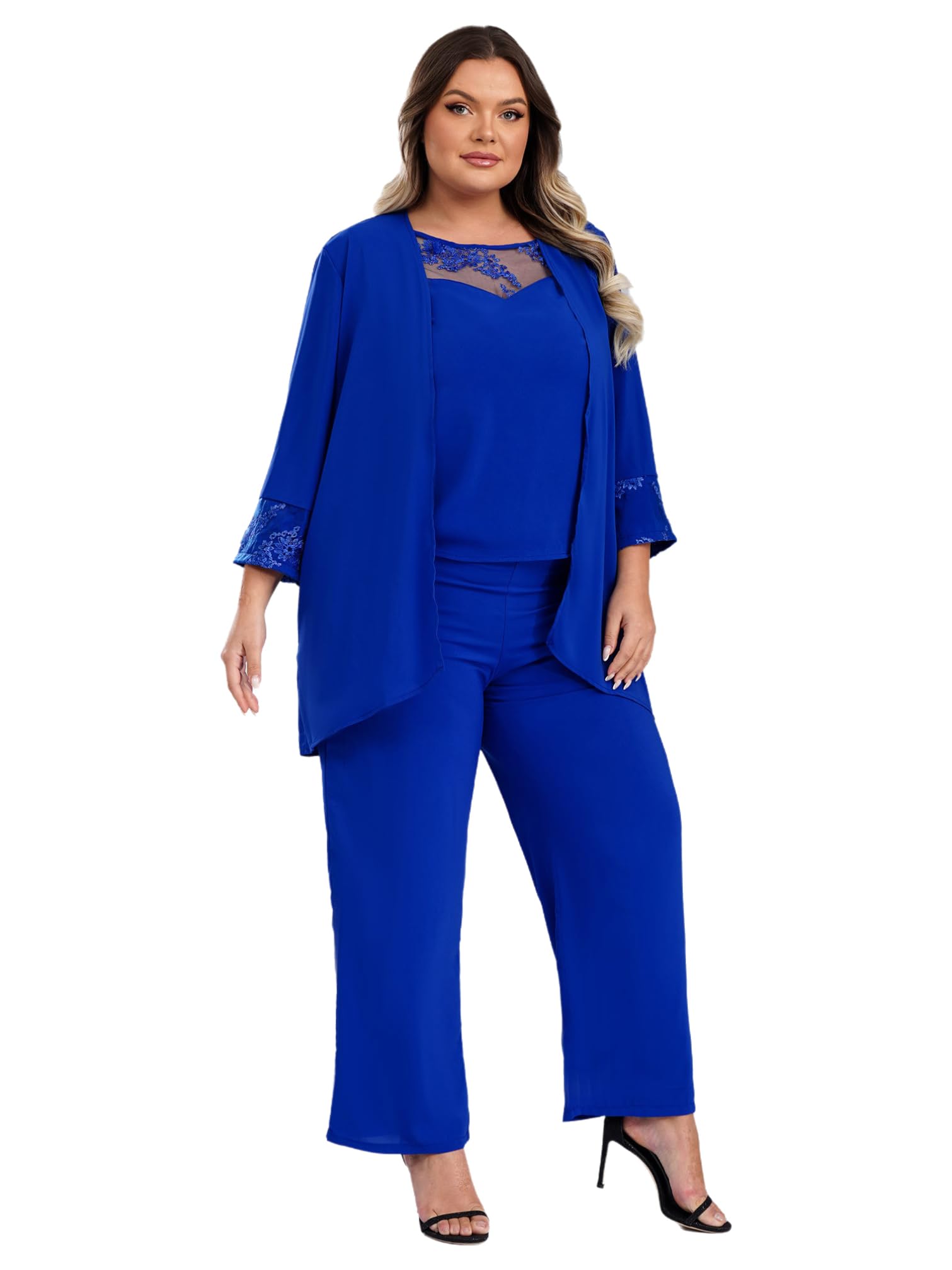 YiZYiF 3-Piece Women's Mother of The Bride Pant Suit Set - Plus Size Wedding Guest Outfit for Evening Parties & Formal Occasions