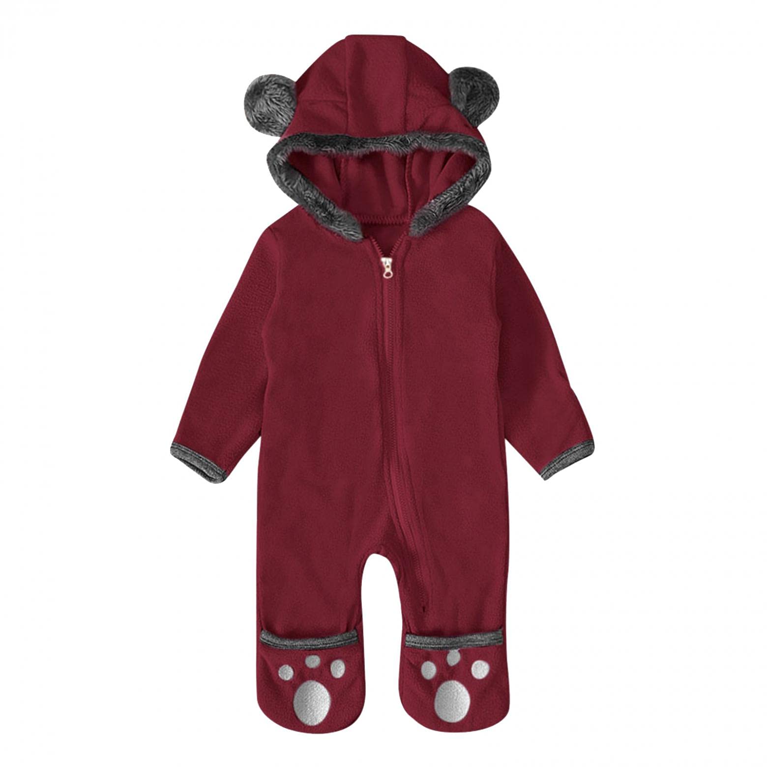 Baby Girls & Boys Cartoon Ears Hoodie Footed Jumpsuit - Warm Winter Zip-Up Romper for Infants | Perfect for Playtime, Nursery & Outdoor Adventures