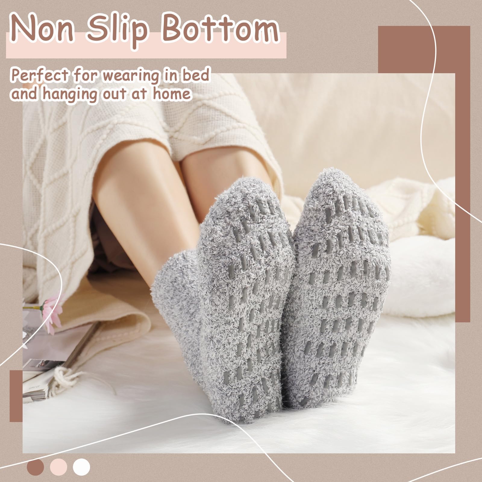 HIALTODAY Women's Non-Slip Fuzzy Slipper Socks - Warm Cozy Plush House Socks with Grips for Indoor/Outdoor Wear - Perfect for Christmas Gifts, Hospital Recovery & Winter Comfort