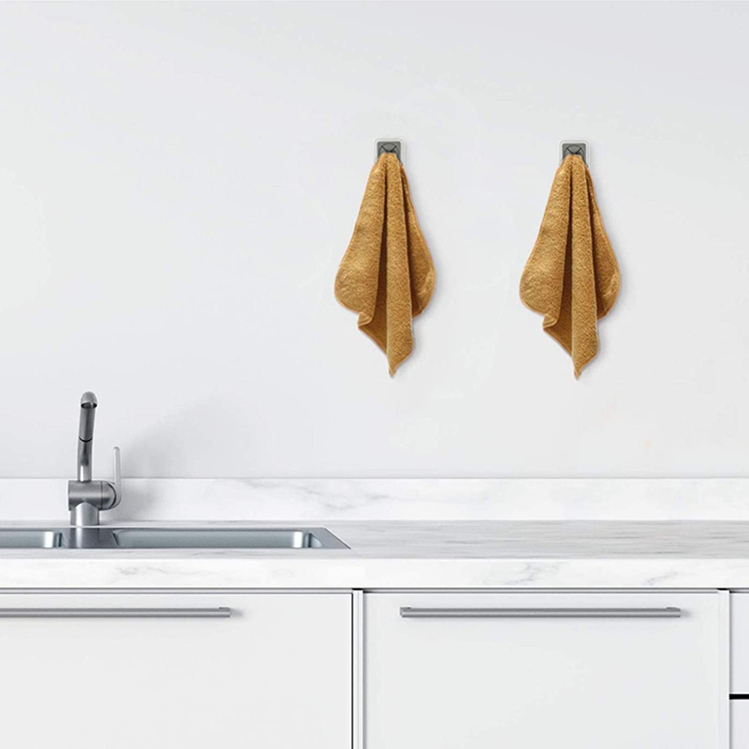 BIRZAR Punch Free Towel Holder - 5 Pack Stainless Steel Bathroom & Kitchen Organizer Rack for Towels, Washcloths, Napkins - Space Saving Storage Solution for Small Bathrooms, Kitchens, RVs & Dorm Rooms