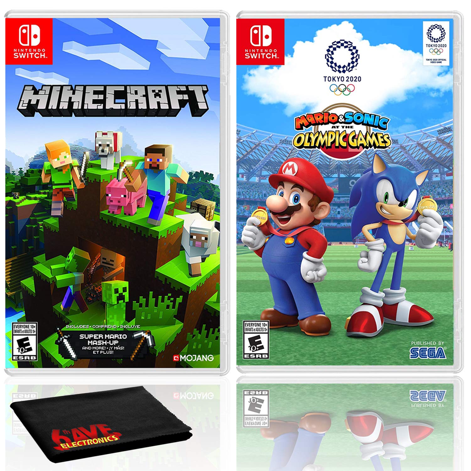 Best Nintendo Switch Game Bundle - Minecraft & Mario and Sonic at Tokyo 2020 Olympics - 2-in-1 Digital Download for Family Fun & Multiplayer Gaming