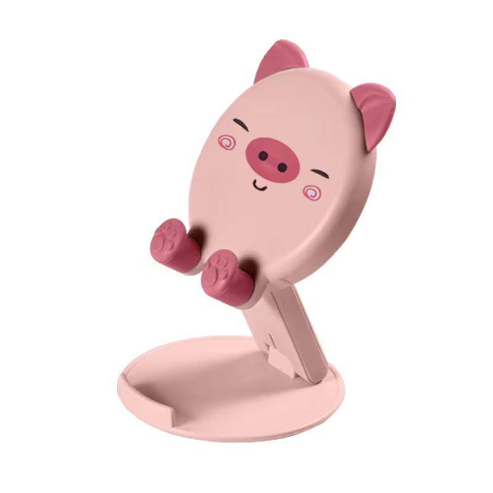 Adjustable Foldable Cute Animal Phone Stand - Desktop Cell Phone Holder Cradle for iPhone, iPad, Tablets (Pink) | Perfect for Office, Home, Bedside & Travel Use