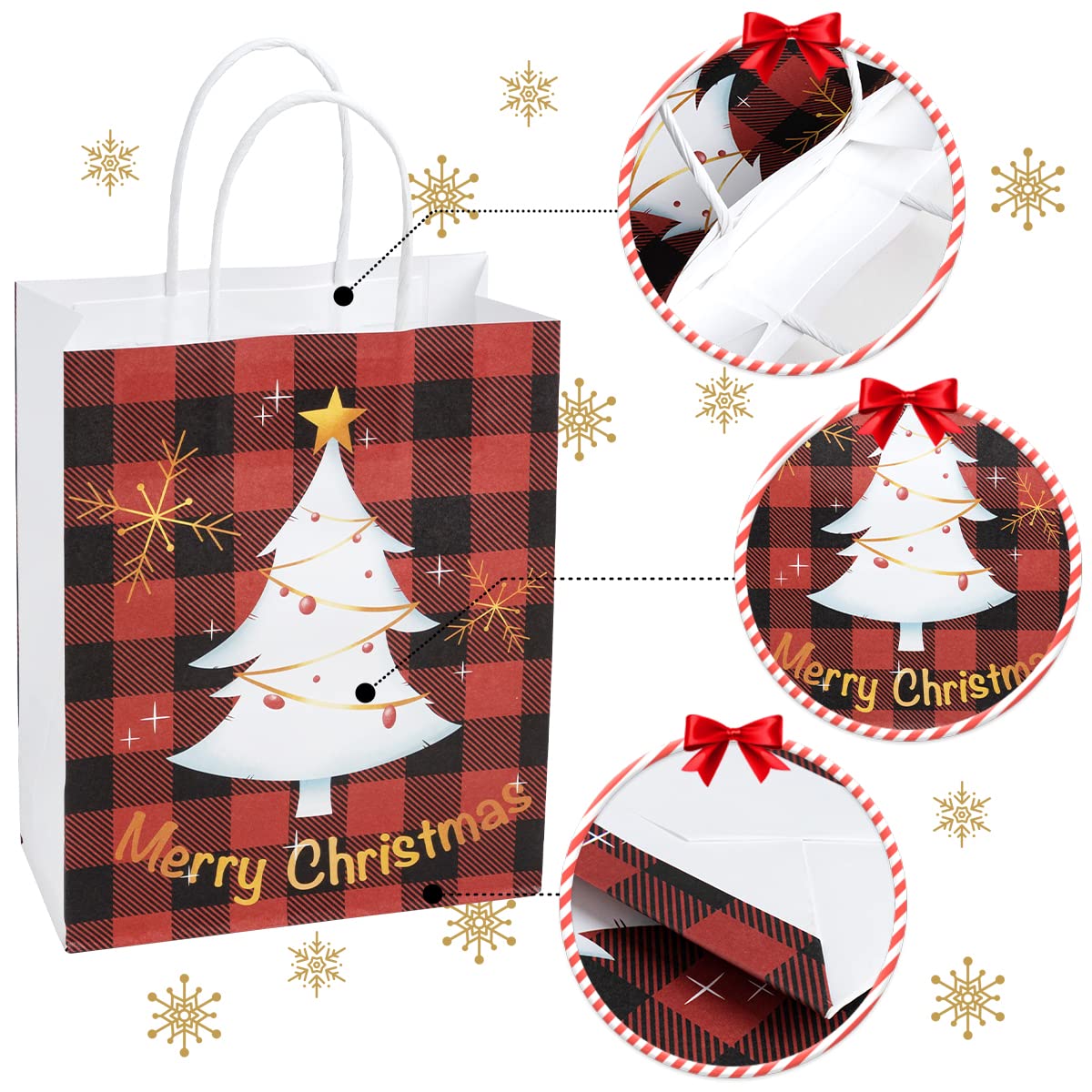 JOYIN 24-Piece Christmas Buffalo Plaid Gift Bags Set - 6 Festive Designs with Sturdy Handles for Holiday Parties, Candy Treats & Gift Wrapping | Perfect for Christmas Celebrations, Office Exchanges & Stocking Stuffers