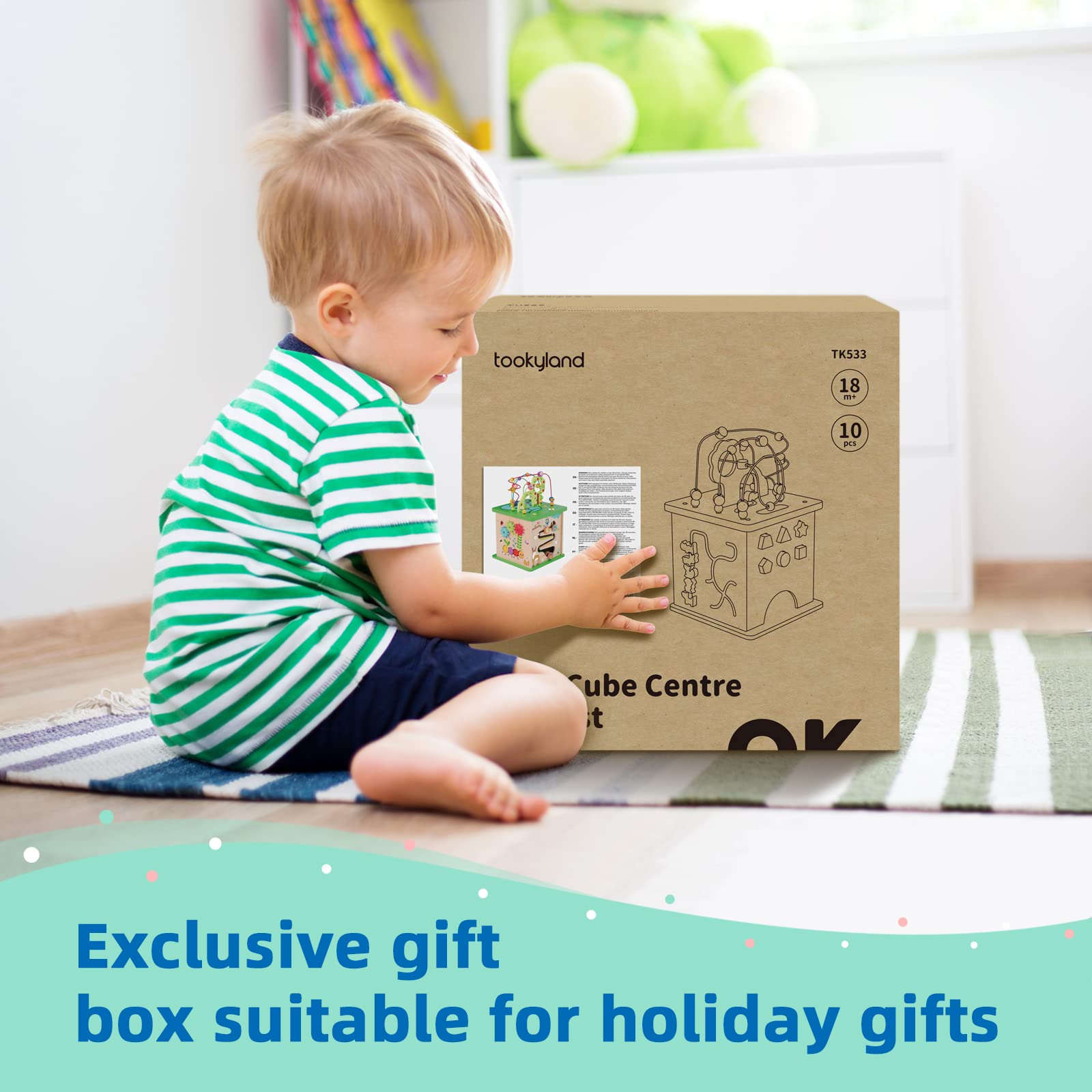 TOOKYLAND 5-in-1 Wooden Activity Play Cube for Toddlers - 23