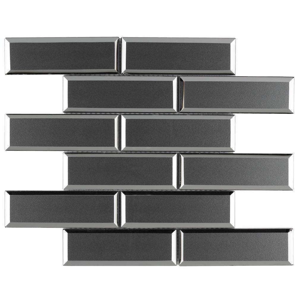 Gray Glass Subway Tile with Inverted Bevel - 2x6 Inch Mirror Finish for Kitchen Backsplash and Bathroom Walls